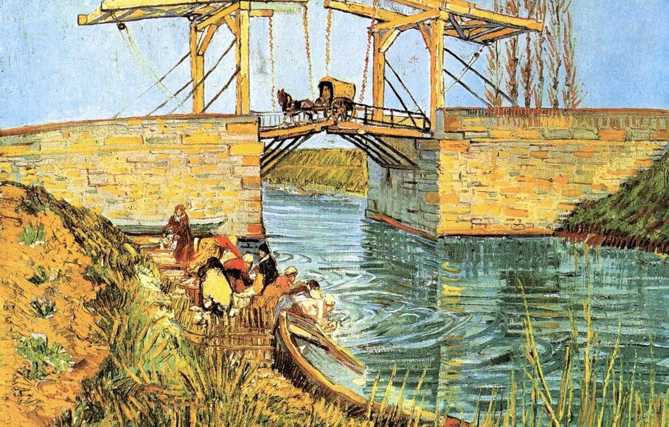 1332x850 Wallpaper bridge, boat, coach, Vincent van Gogh, The Langlois, women