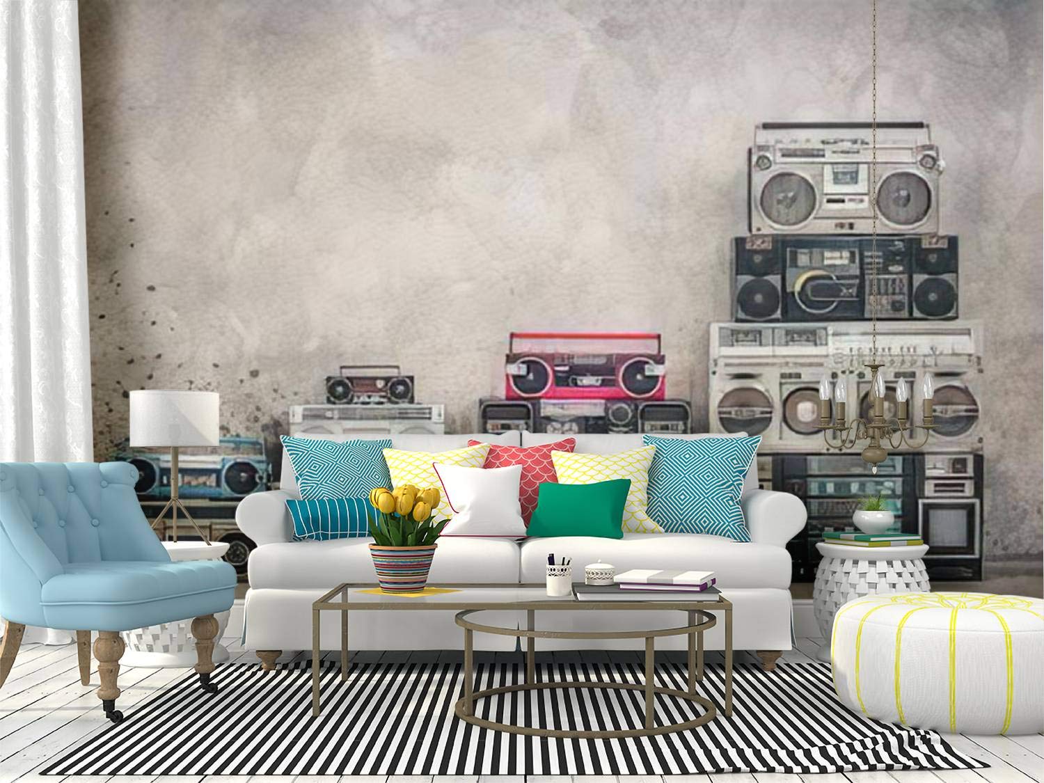 1500x1125 Self Adhesive Wallpaper Roll Paper Retro old school design ghetto blaster boombox stereo radio cassette Removable Peel and Stick Wallpaper Decorative Wall Mural Posters Home Covering Interior Film