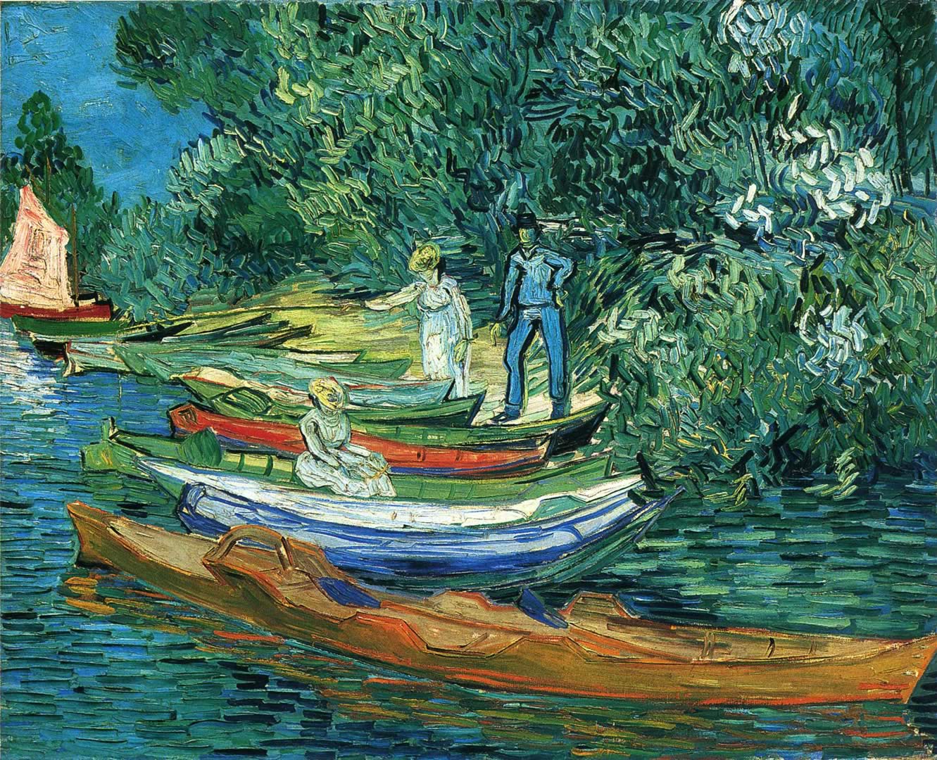 1331x1080 Rowing Boats On The Banks Of The Oise Van Gogh Wallpaper Image