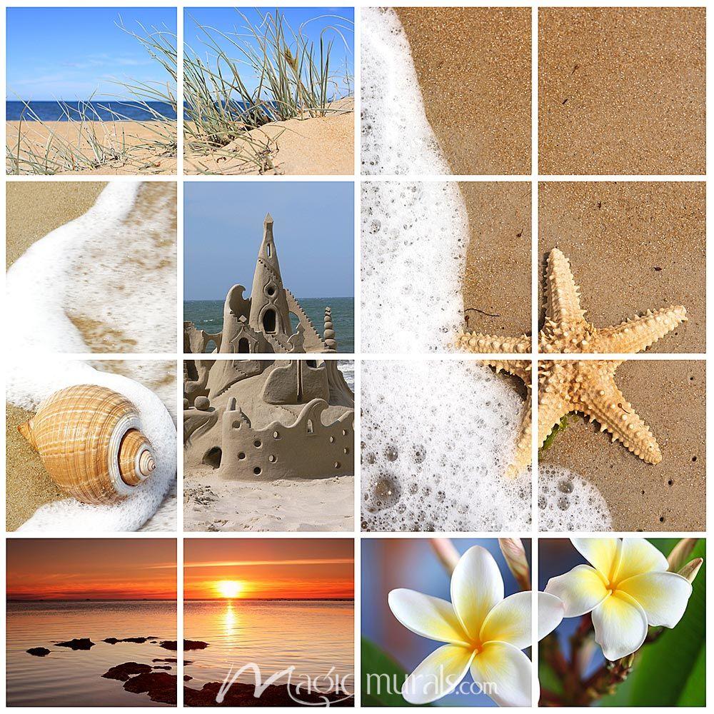 1000x1000 Beach Collage Wallpaper Wall Mural