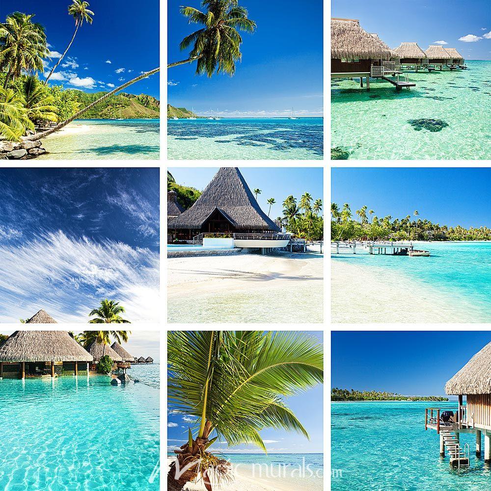 1000x1000 Tropical Island Collage Wallpaper Mural