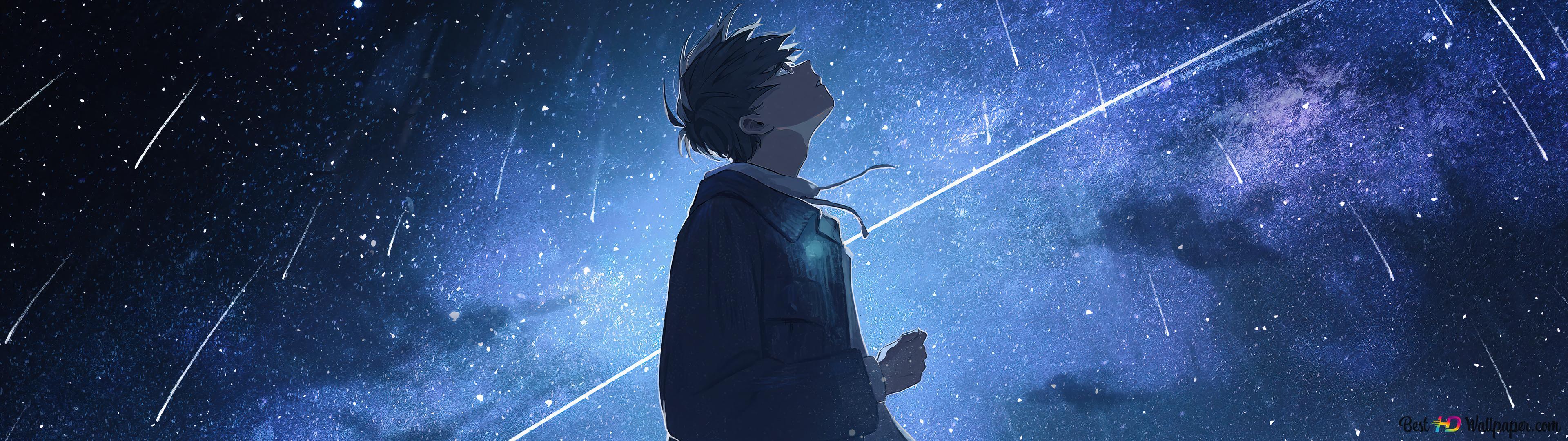 3840x1080 Alone Anime Boy Scenery 4K wallpaper download
