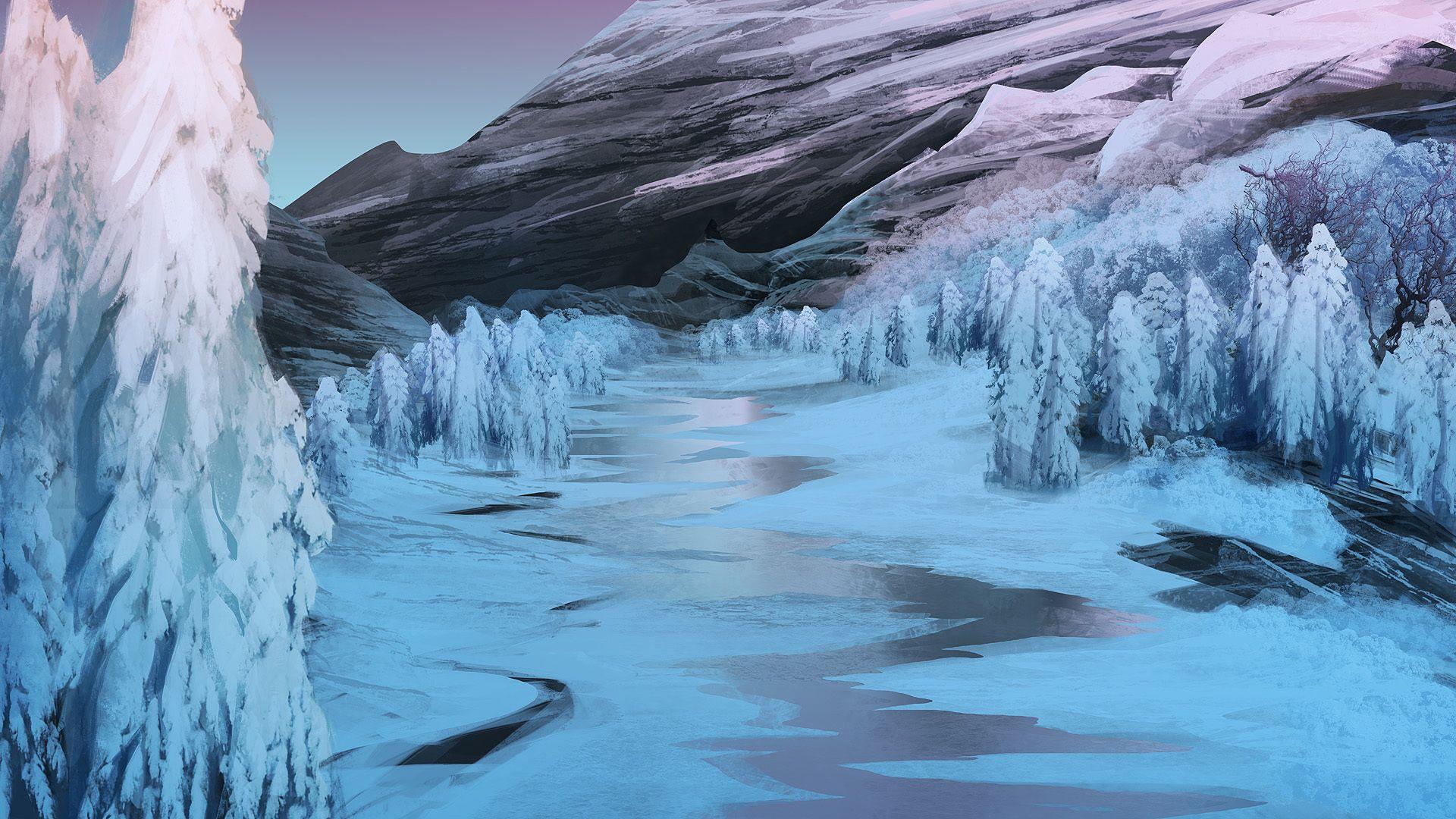 1920x1080 download, art, colourful, ice, nature, winter painting, trees, flower