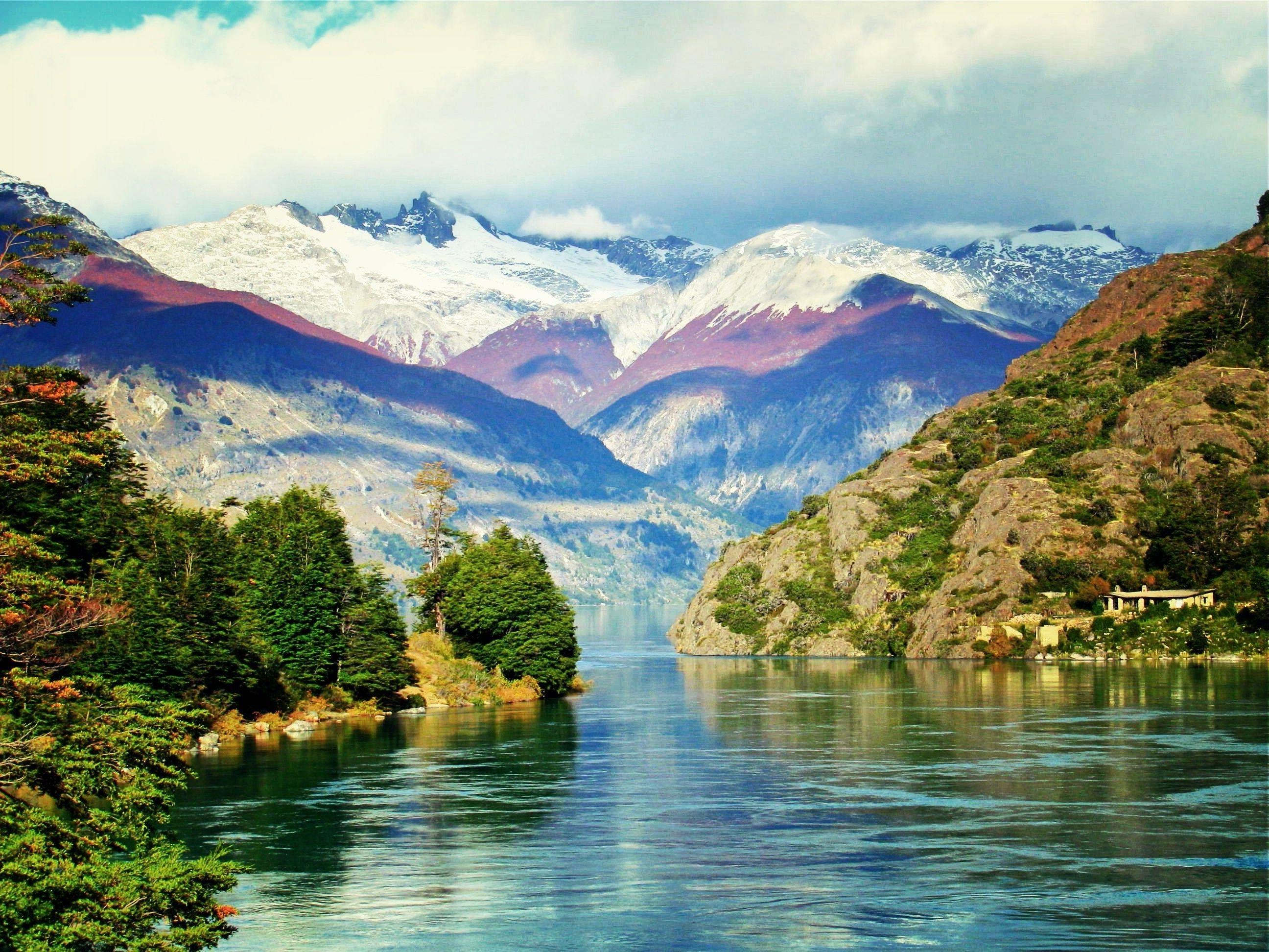 2592x1944 mountain chile patagonia snowy peak andes trees water nature