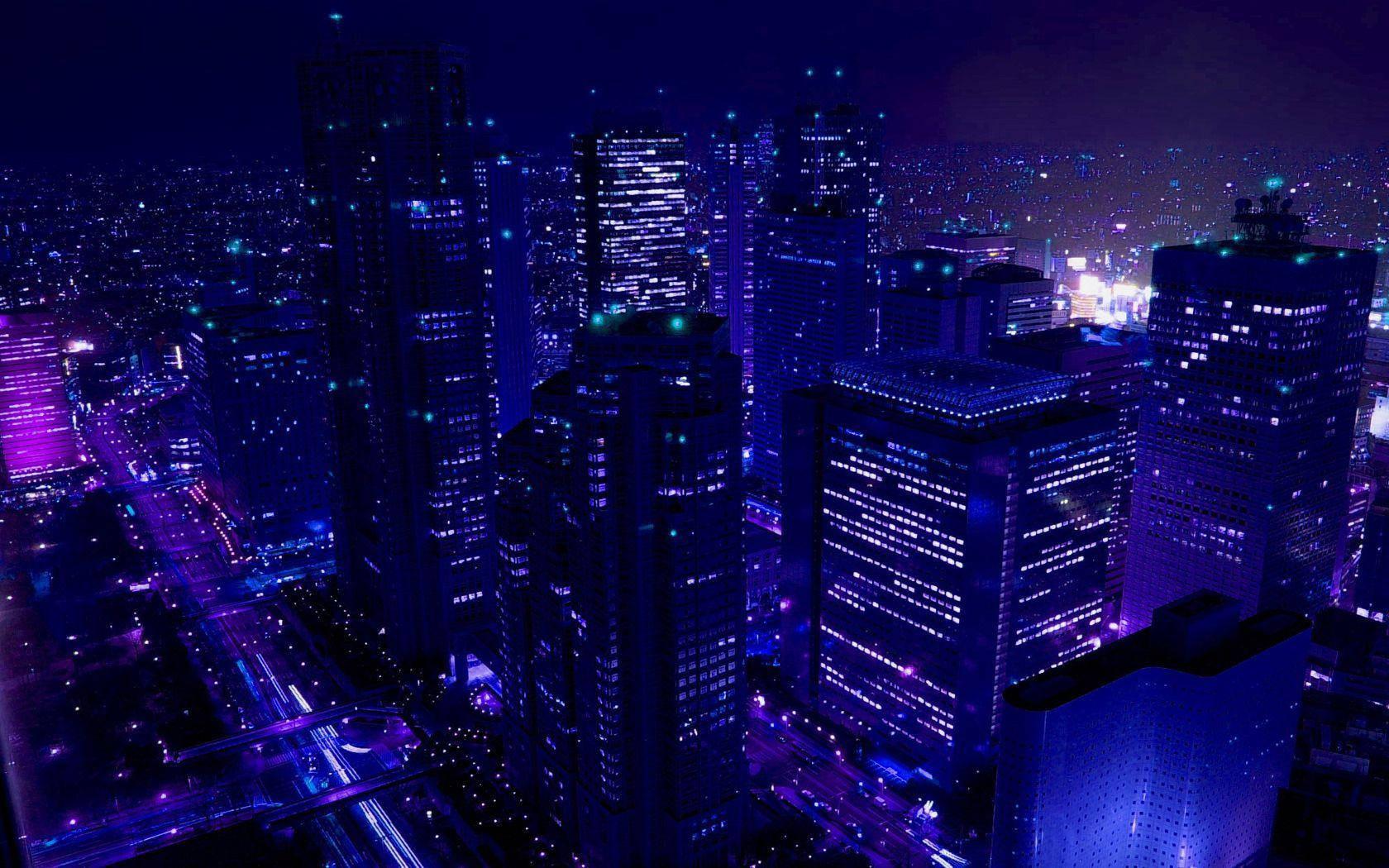 1680x1050 Download 1920 X 1080 Night City Dark Purple Wallpaper