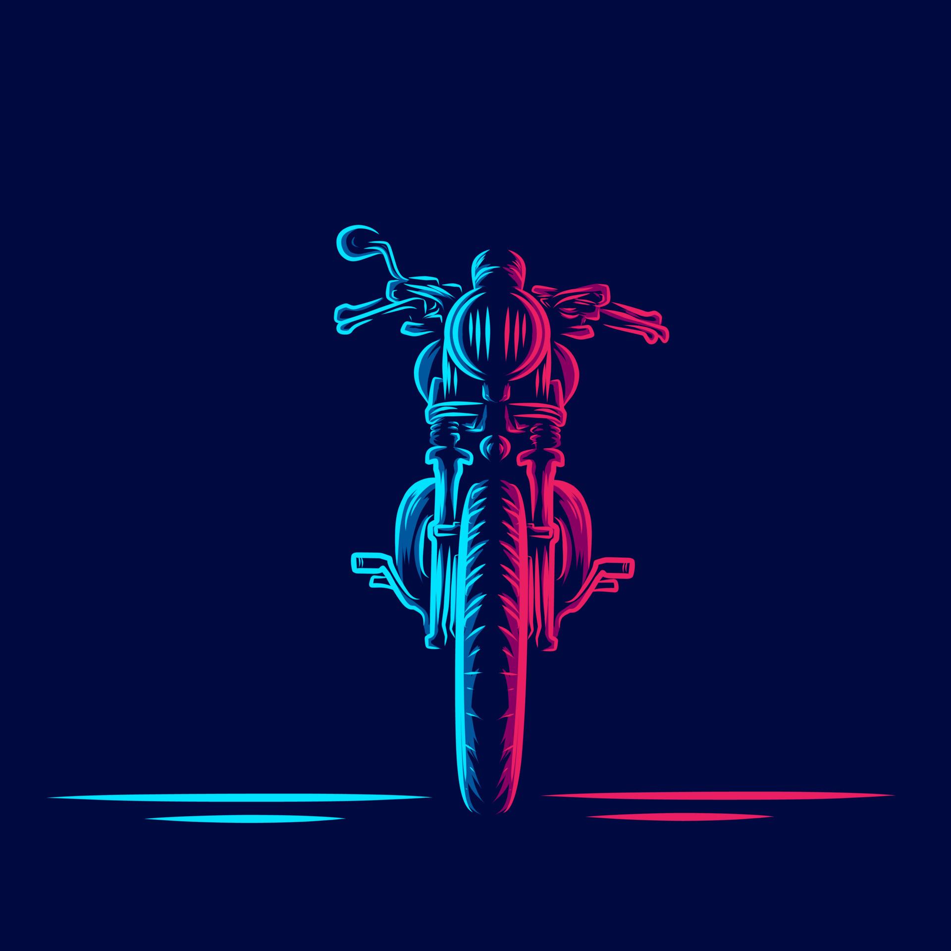 1920x1920 Vintage Motorcycle Bike Line. Pop Art Logo. Colorful Design With Dark Background. Abstract Vector Illustration. Isolated Black Background For T Shirt, Poster, Clothing, Merch, Apparel, Badge Design