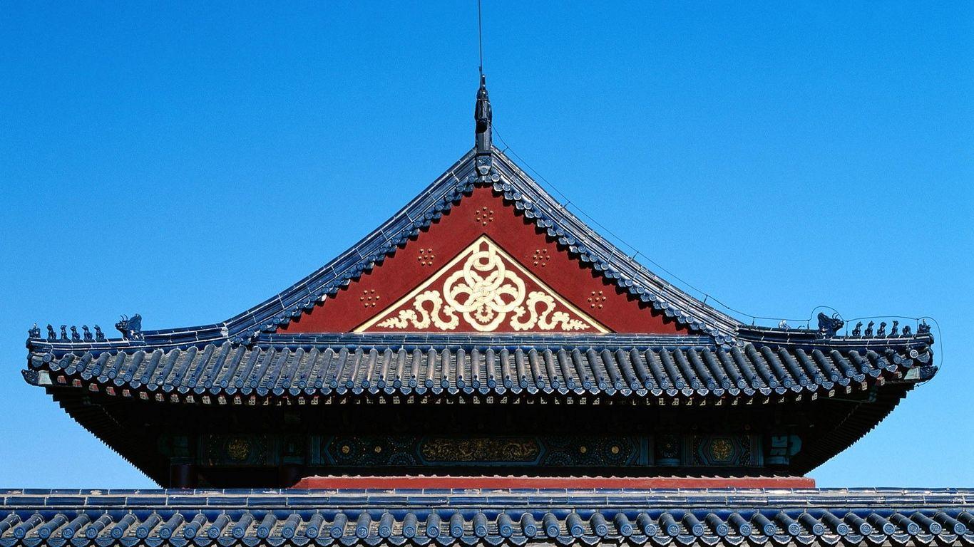 1366x768 Download wallpaper 1366x768 china, roof, sky, decoration, tradition