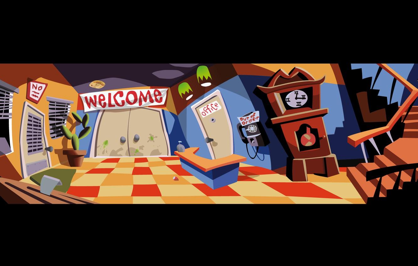 1332x850 Wallpaper welcome, Day of the Tentacle, public phone image for desktop, section рендеринг