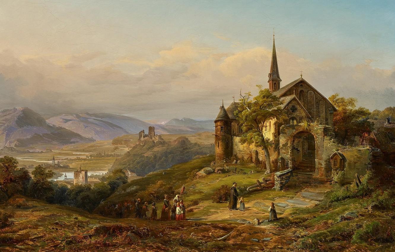 1332x850 Wallpaper German painter, German painter, oil on canvas, Peter Joseph Minjon, Romantic Rhine Landscape, Romantic Rhine landscape, Romantic Rhine landscape, Peter Joseph Minion image for desktop, section живопись