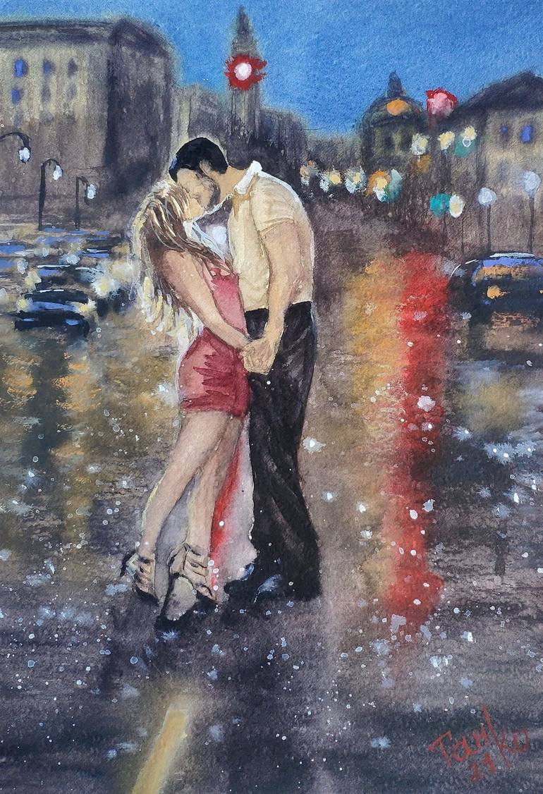 770x1126 lovers couple painting sensual kiss romantic hug love painting original art watercolor painting picture home decor office design gift Painting