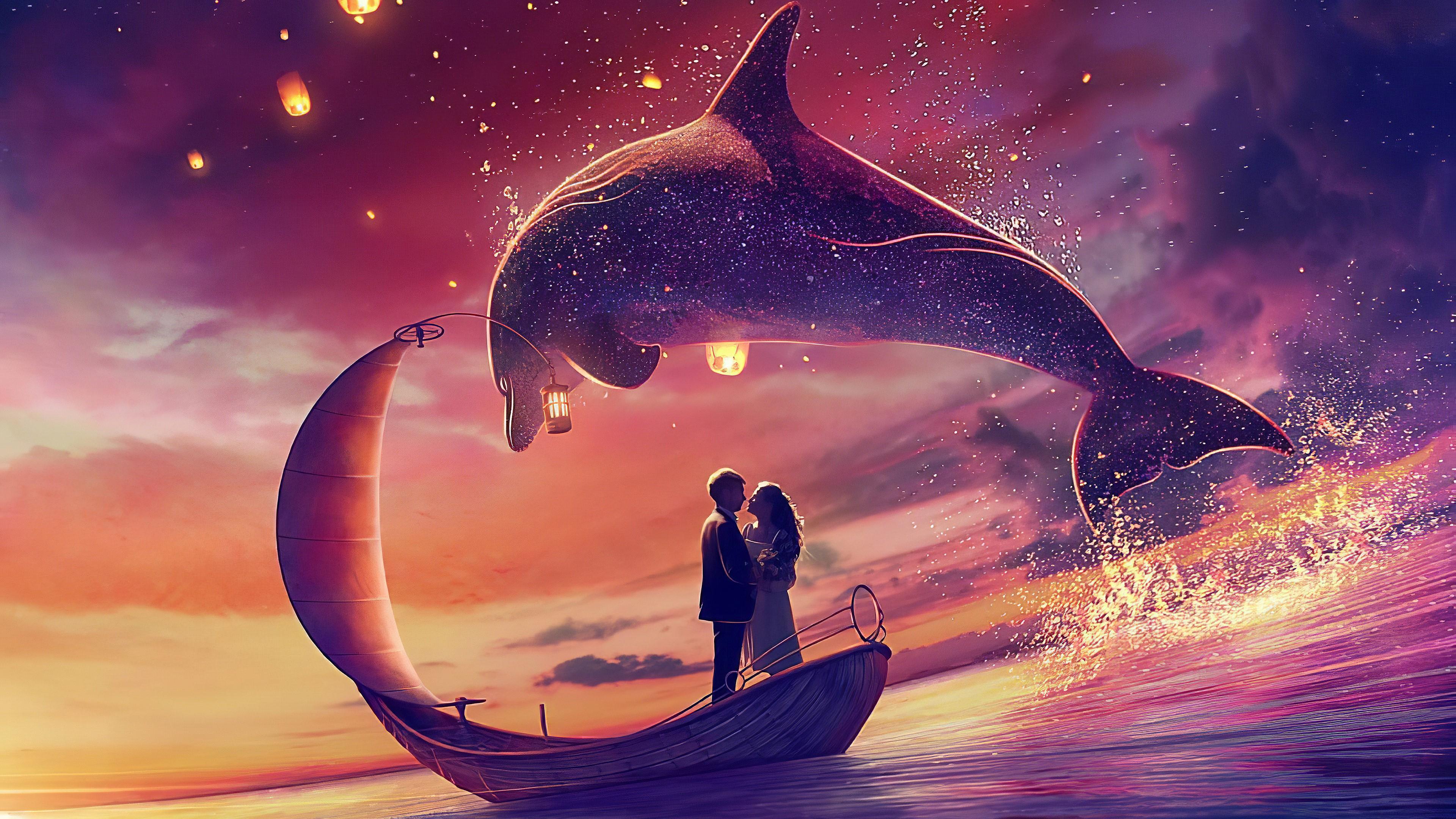 3840x2160 Wallpaper / couple, love, dolphin, artist, artwork, digital art, hd, 4k free download