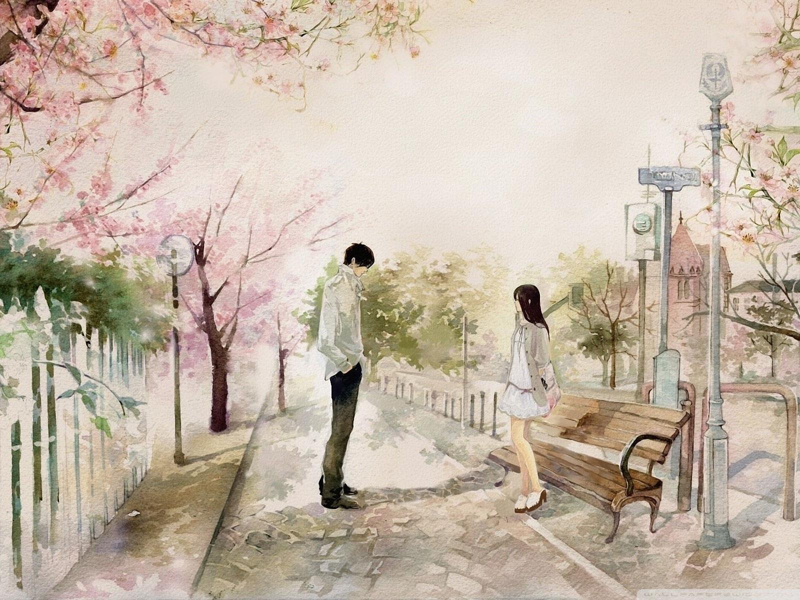 1600x1200 Painting Romance Wallpaper, Anime Couple