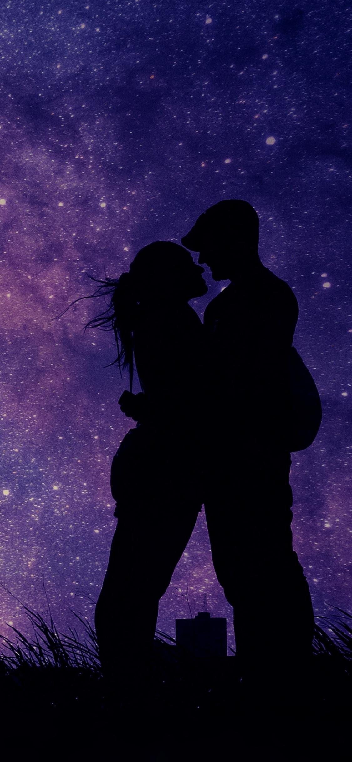 1125x2436 Download wallpaper 1125x2436 couple, romantic night, love, silhouette, art, iphone x, 1125x2436 HD background, 19046