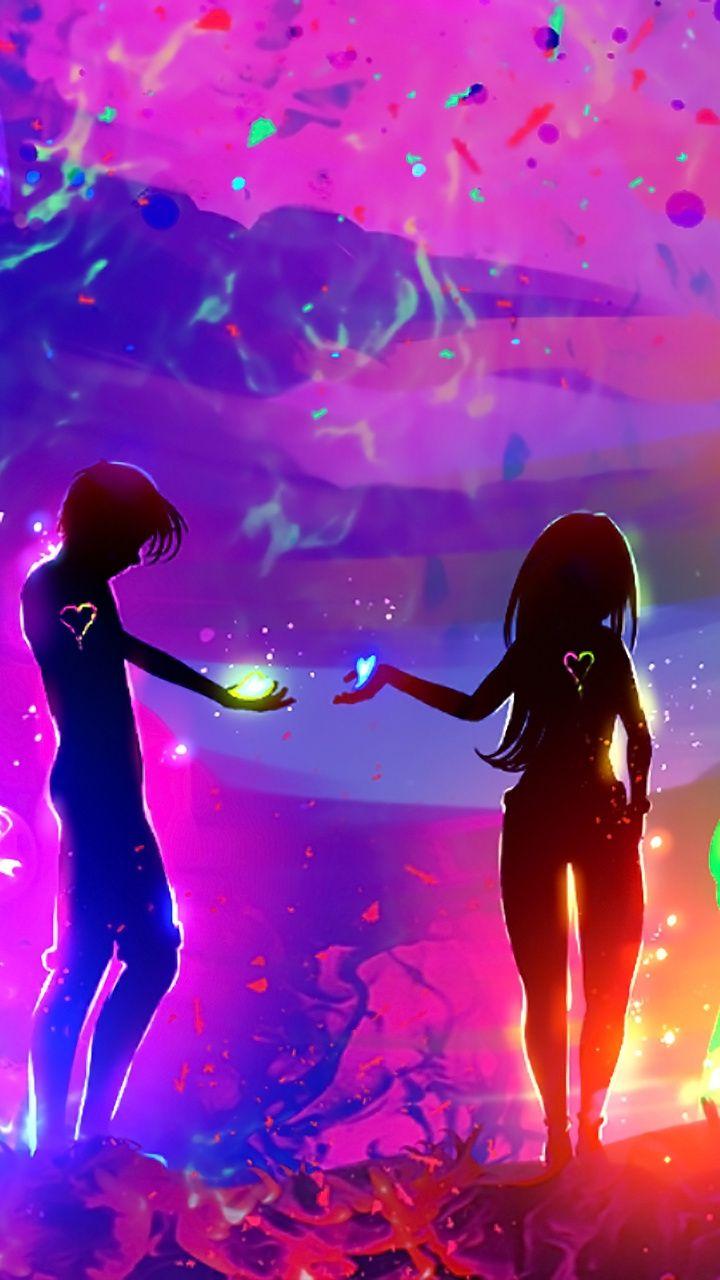 720x1280 Couple, love, silhouette, heart share, abstract, digital art wallpaper. Art wallpaper, Abstract, Abstract digital art