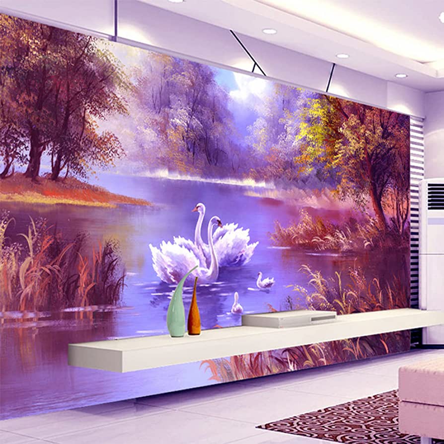 894x894 SHEROCHING Mural 3D Wallpaper Romantic Beautiful Forest Lake swan Oil Painting Living Room Bedroom Wall Painting Home Decoration Wall Art Sticker