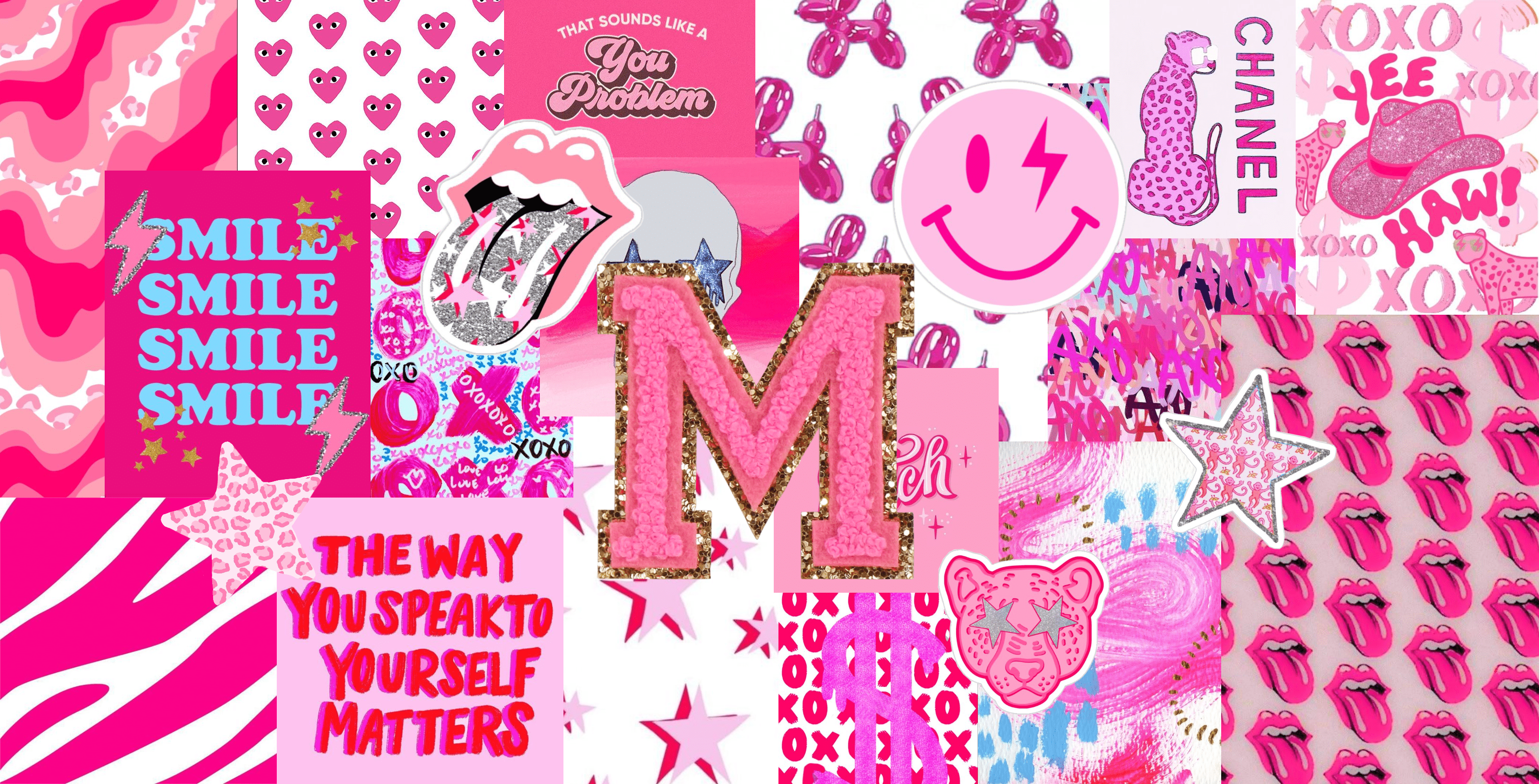 3264x1664 Preppy Letter M Desktop Background- Hot Pink. Pink wallpaper laptop, Wallpaper iphone boho, Preppy wallpaper