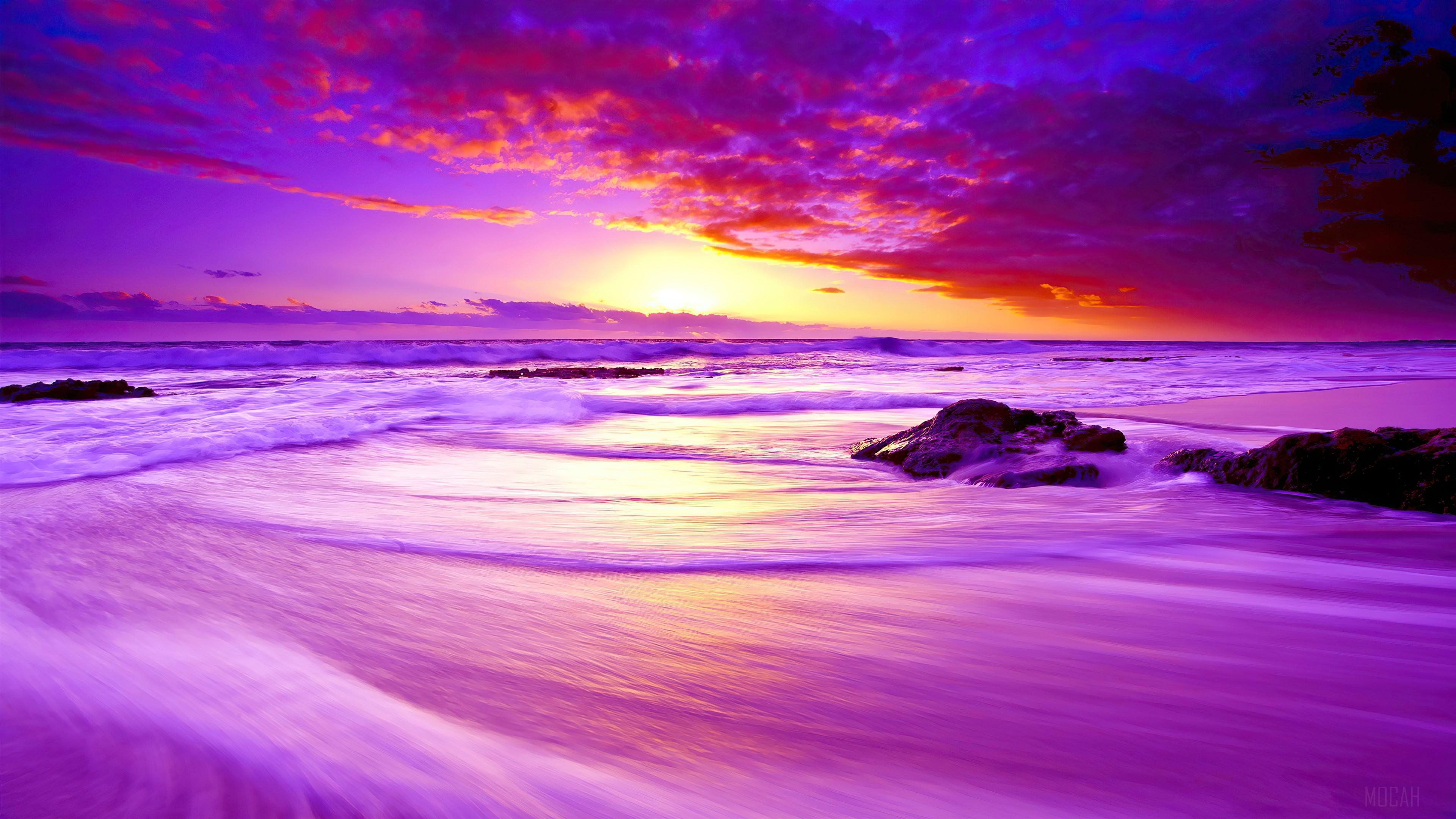 3840x2160 Purple Beach Sunset 4k Gallery HD Wallpaper