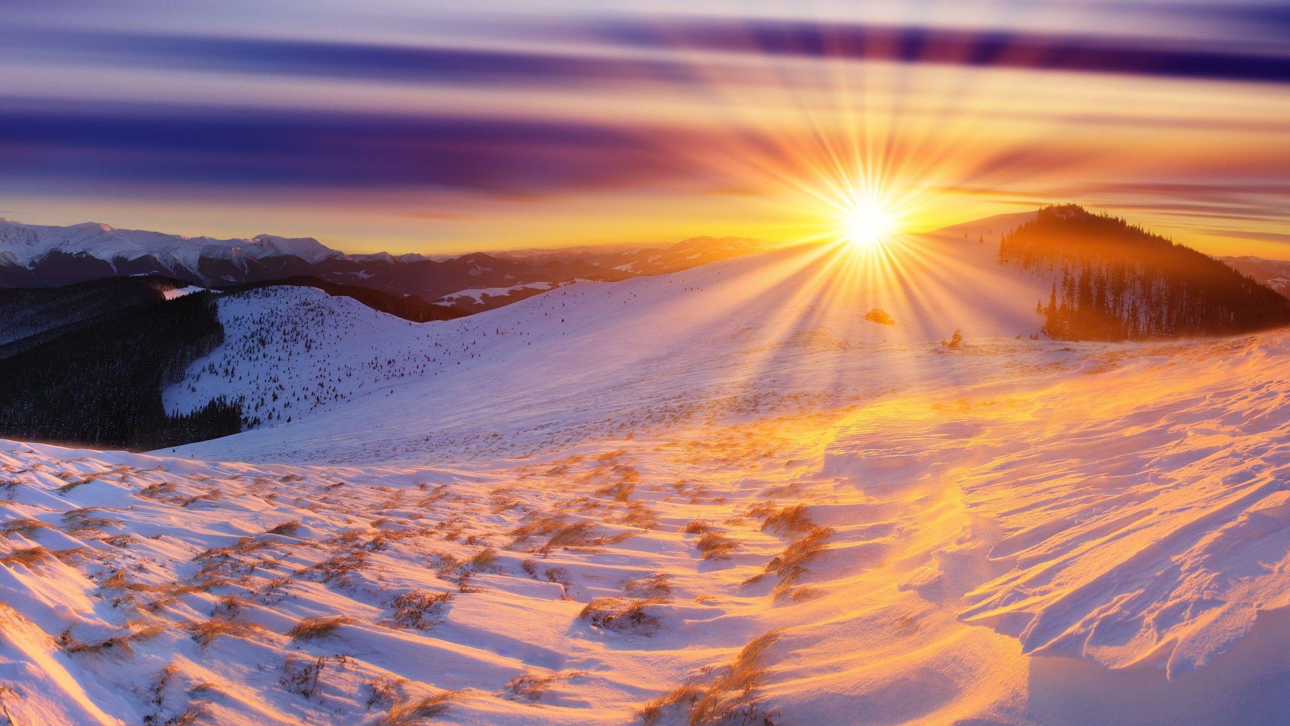 2560x1440 Winter, Sonnenaufgang, Berge, Schnee, Sonne Hintergrundbilder QHD. Sunrise wallpaper, Sunrise photo, Sunrise picture