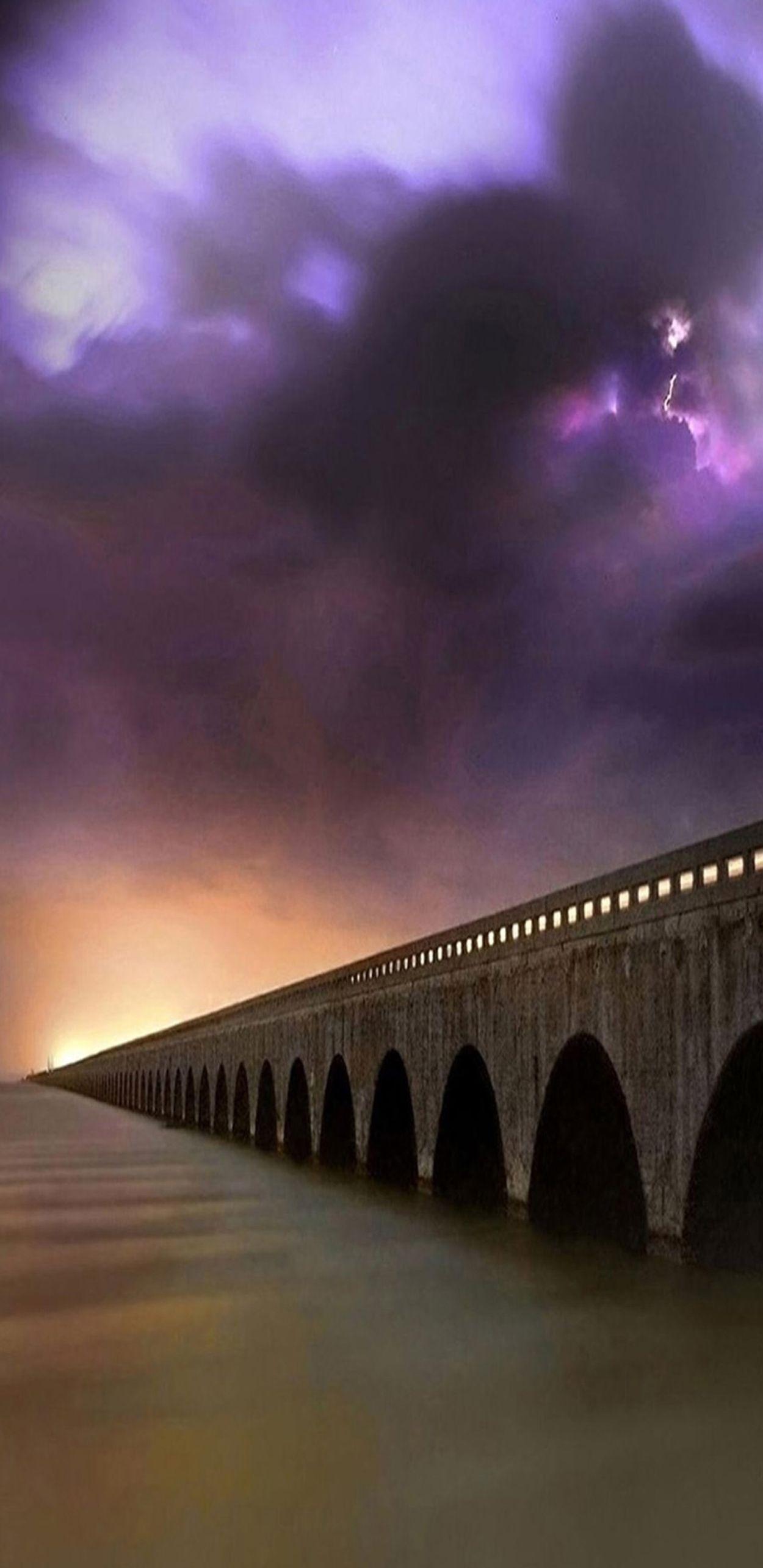 1250x2570 Storm, thunder, Purple, sky, night, water, bridge, abstract