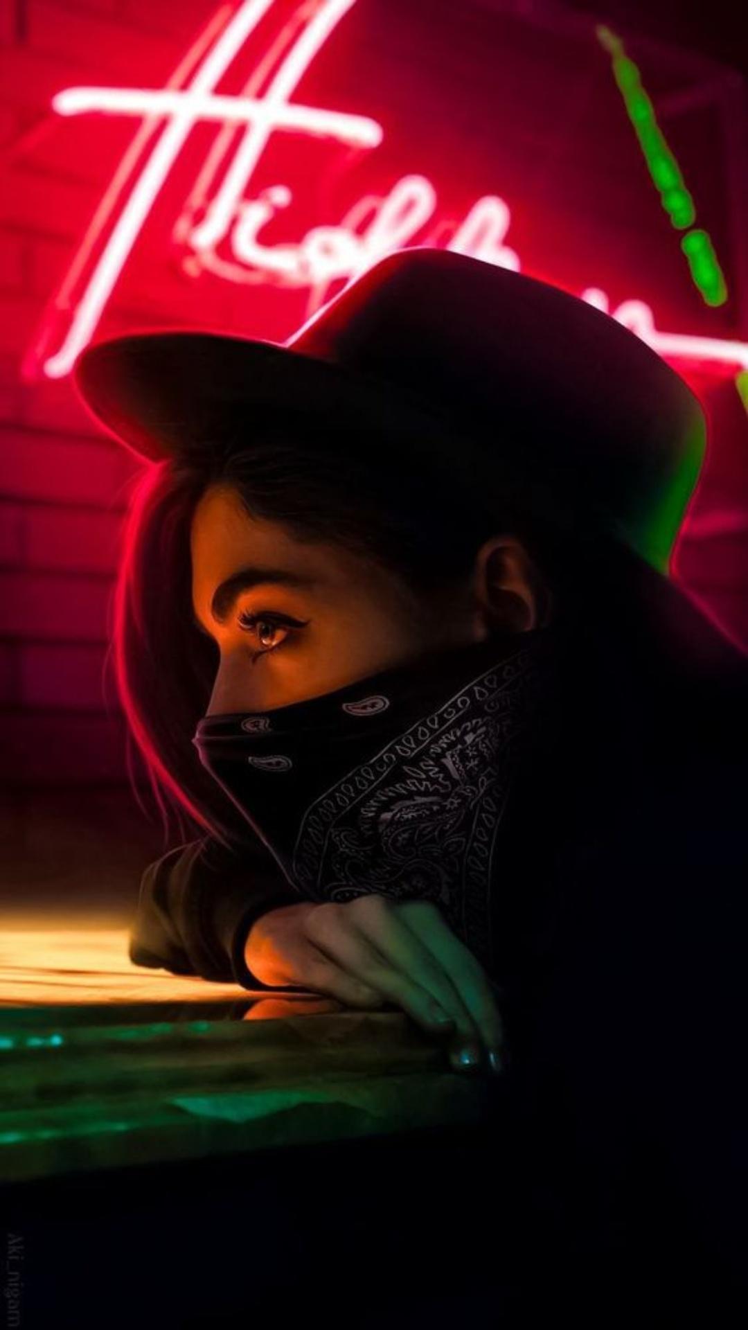1080x1920 Neon Mask Girl Wallpaper