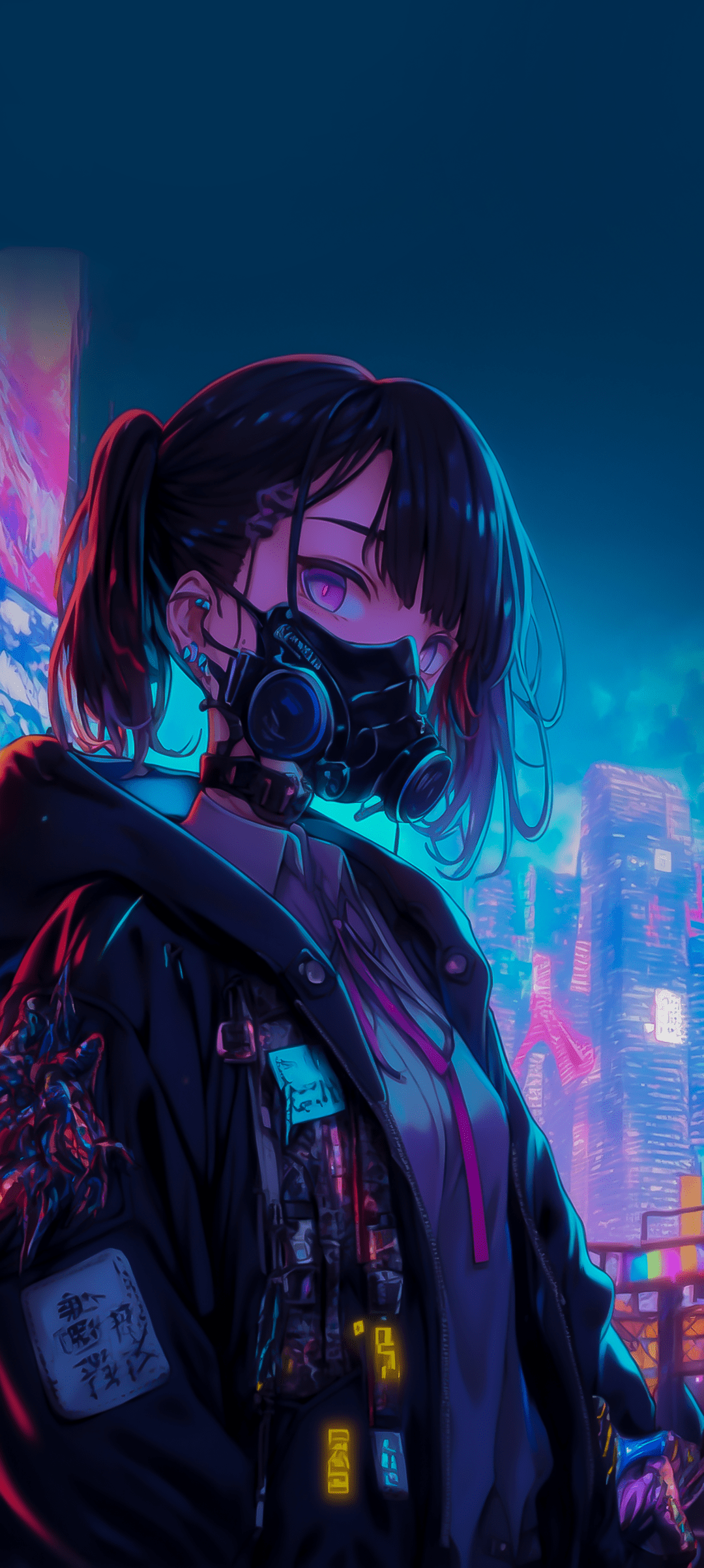 1080x2402 Anime Girl with Mechanical Face Mask Wallpaper