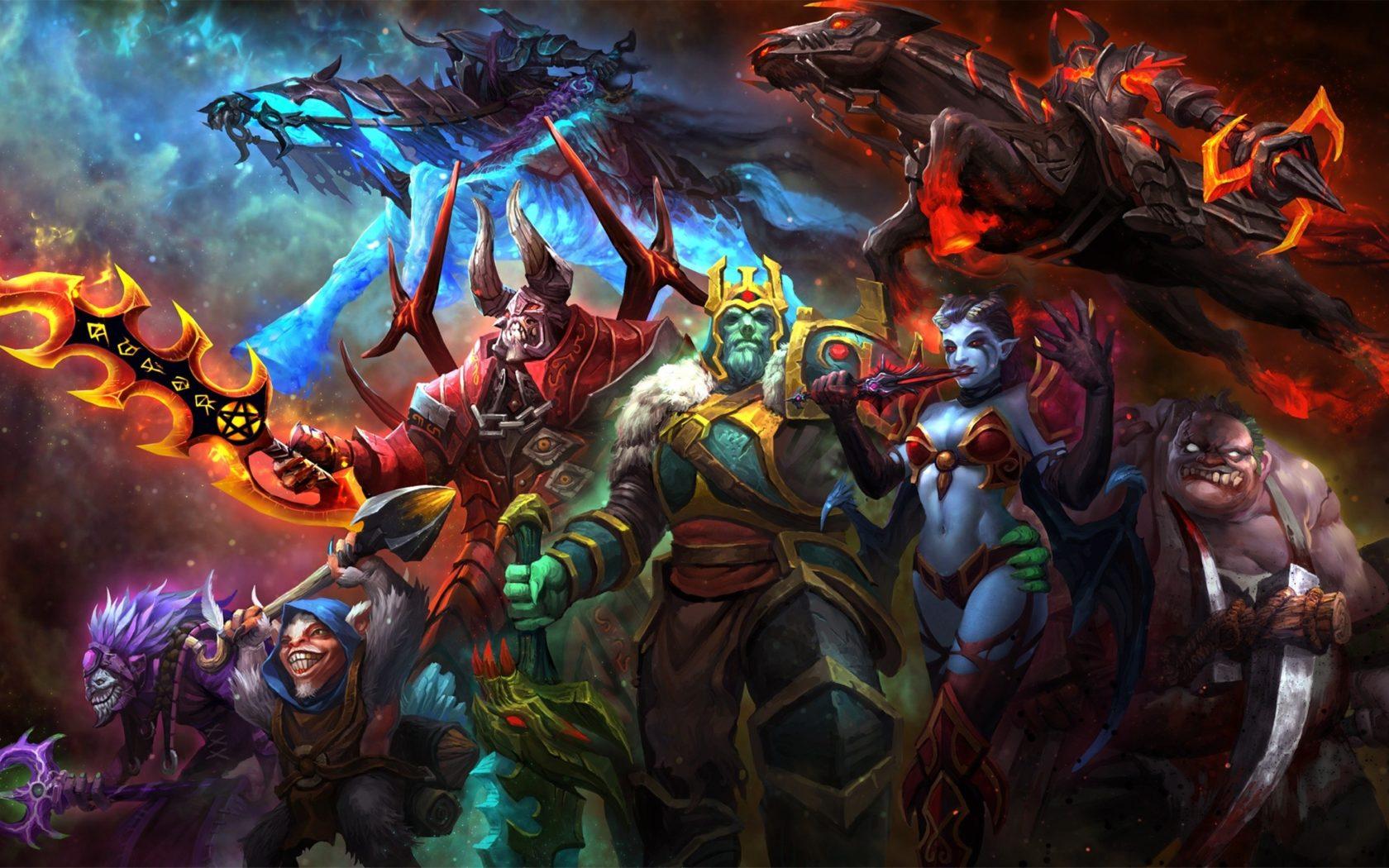 1680x1050 Dota 2 Character Queen Of Pain Wraith King Pudge Meepo Fantasy Art Wallpaper HD 2560x1440 :