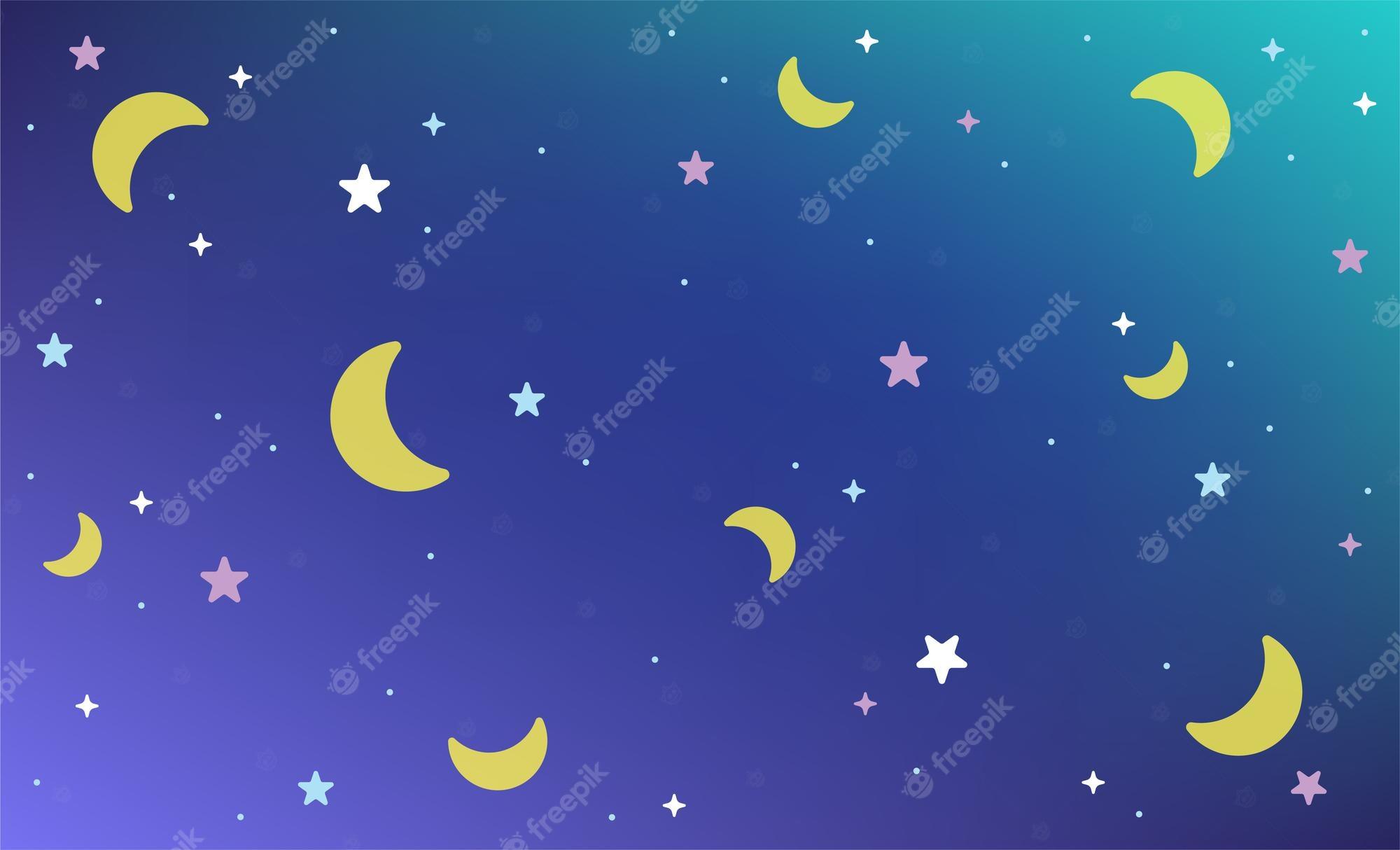 2000x1214 Premium Vector. Night sky with moon and star background wallpaper night galaxy moon star