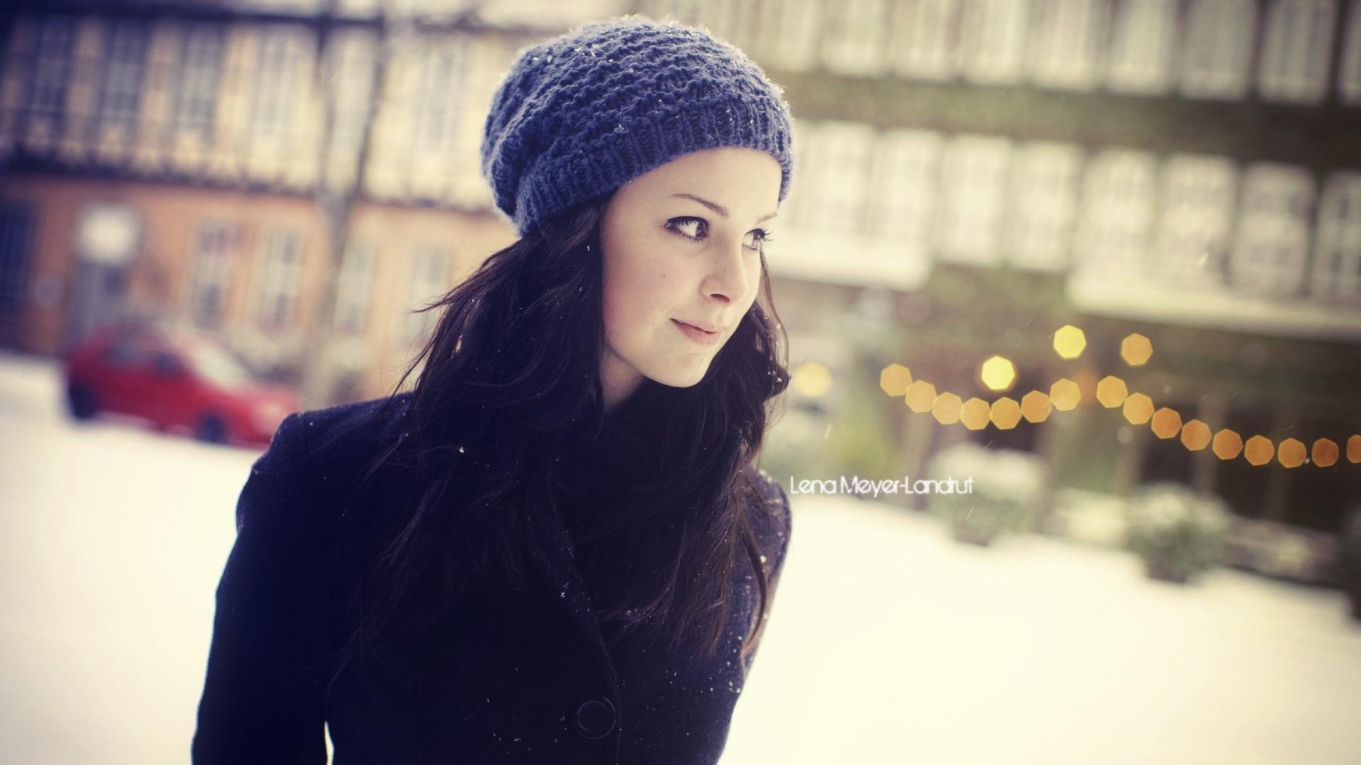 1920x1080 Download Wallpaper 1920x1080 Lena Meyer Landrut, Winter, Hat, Eyes Full HD 1080p HD Background