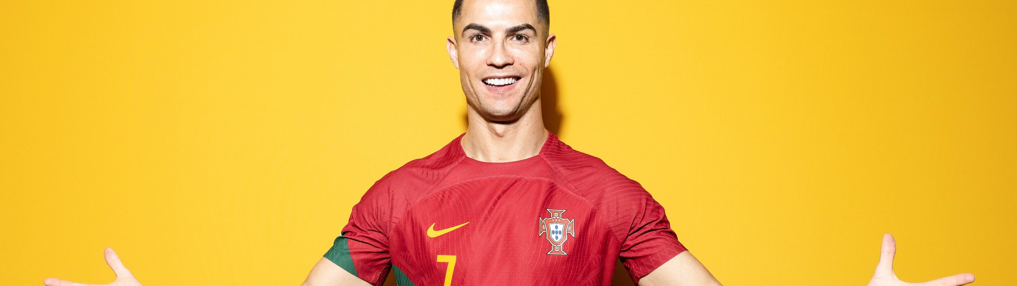 3840x1080 Cristiano Ronaldo Wallpaper 4K, Yellow background