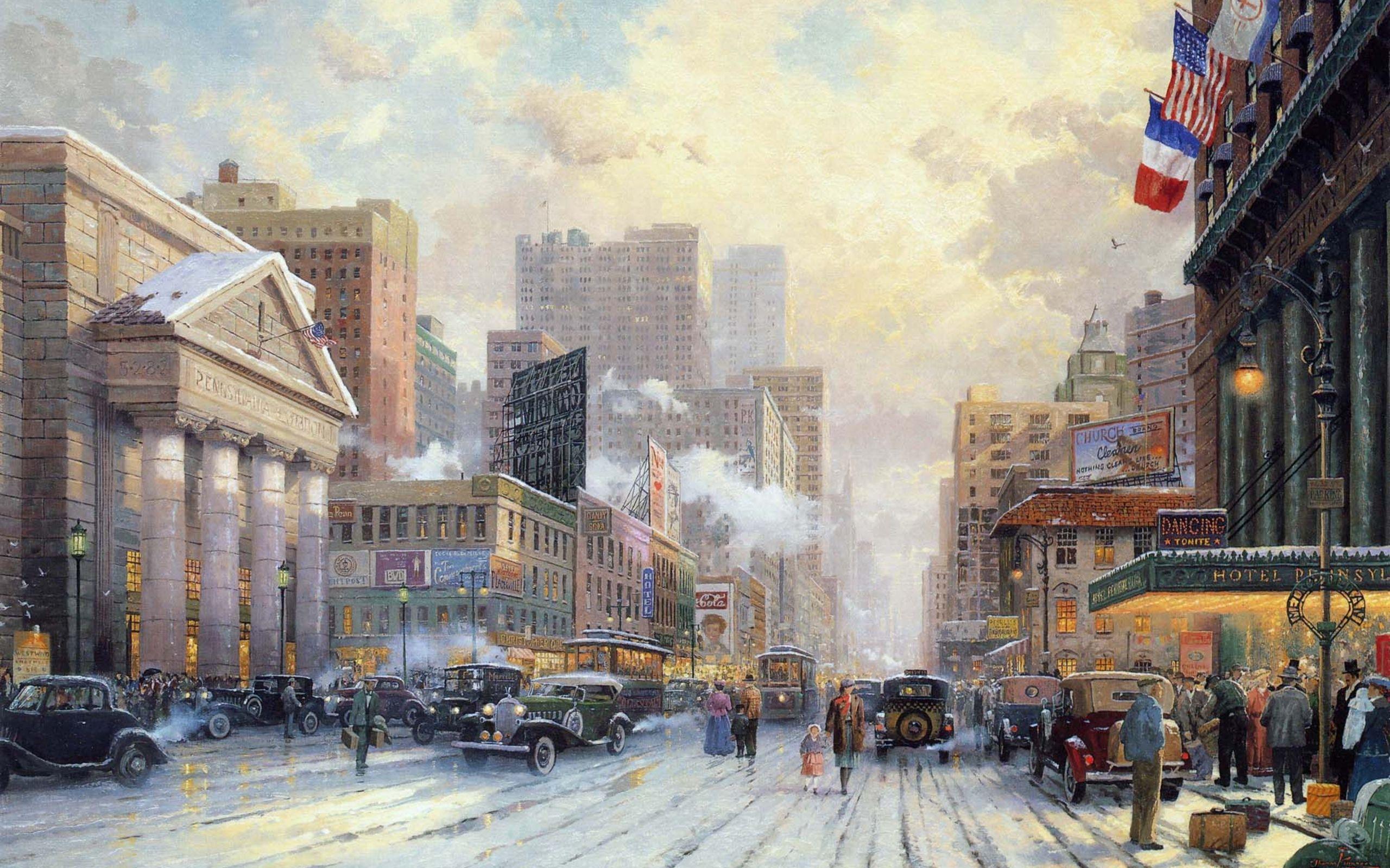 2560x1600 Photos Thomas Kinkade New York, snow on seventh avenue 2560x1600