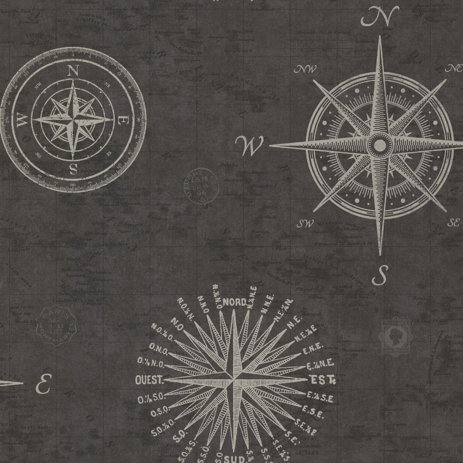1800x1800 Beacon House By Brewster 2604 21215 Oxford Navigate Charcoal Vintage Compass Wallpaper Savvy Decorator
