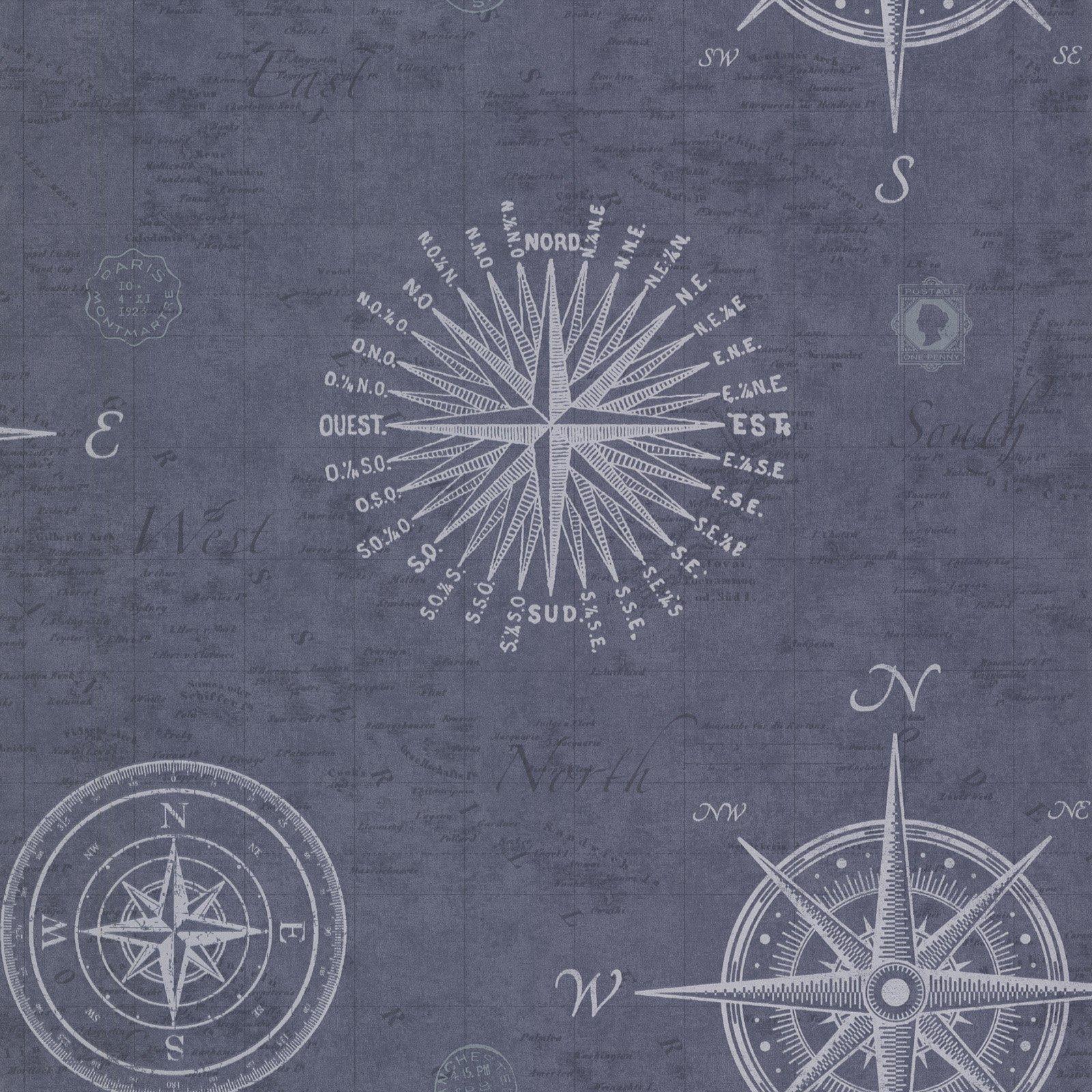 1600x1600 Beacon House Navigate Grey Vintage Compass Wallpaper