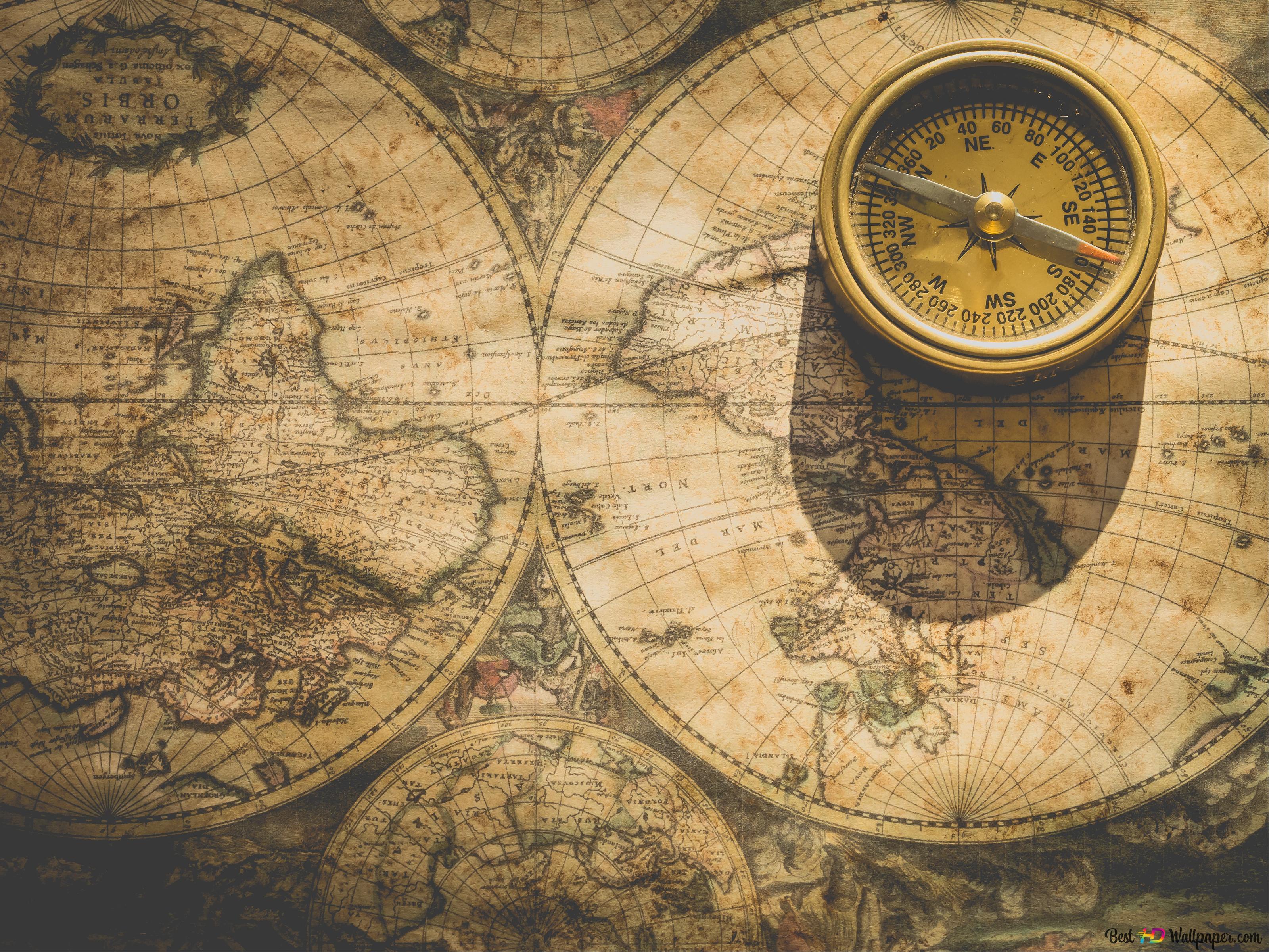 3200x2400 old world map and compass 4K wallpaper download