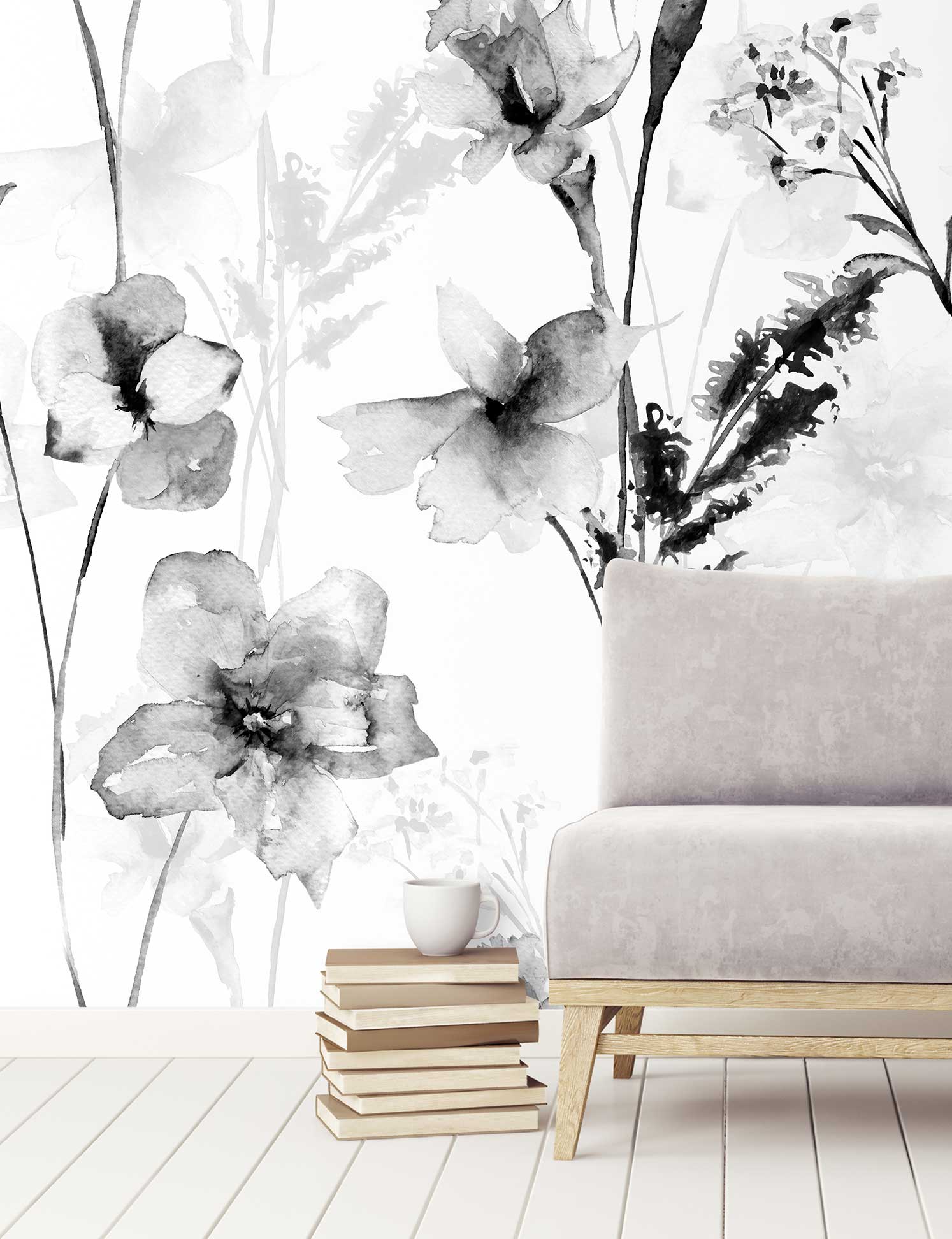 1494x1944 Black & White Romantic Watercolour Flower Wallpaper