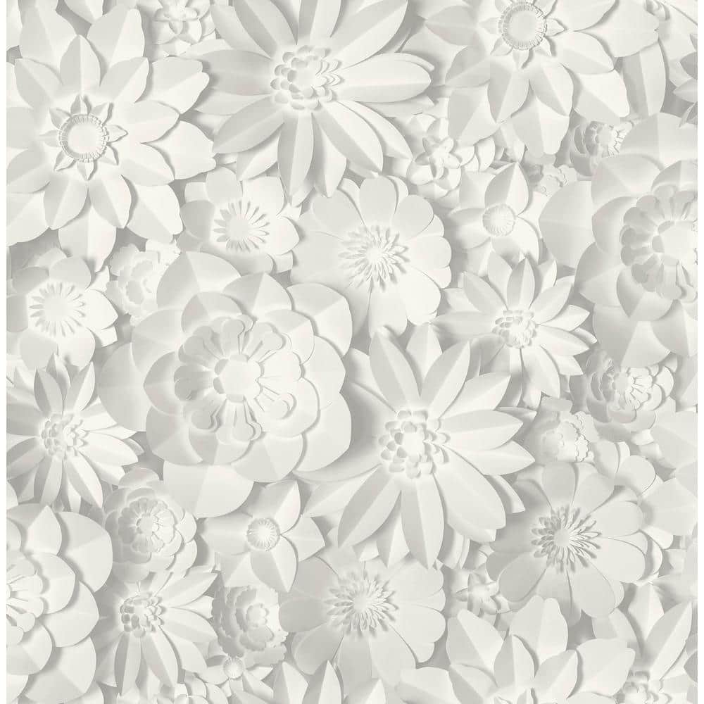 1000x1000 Dacre White Floral Paper Peelable Roll (Covers 56.4 Sq. Ft.) 2900 42554 Home Depot