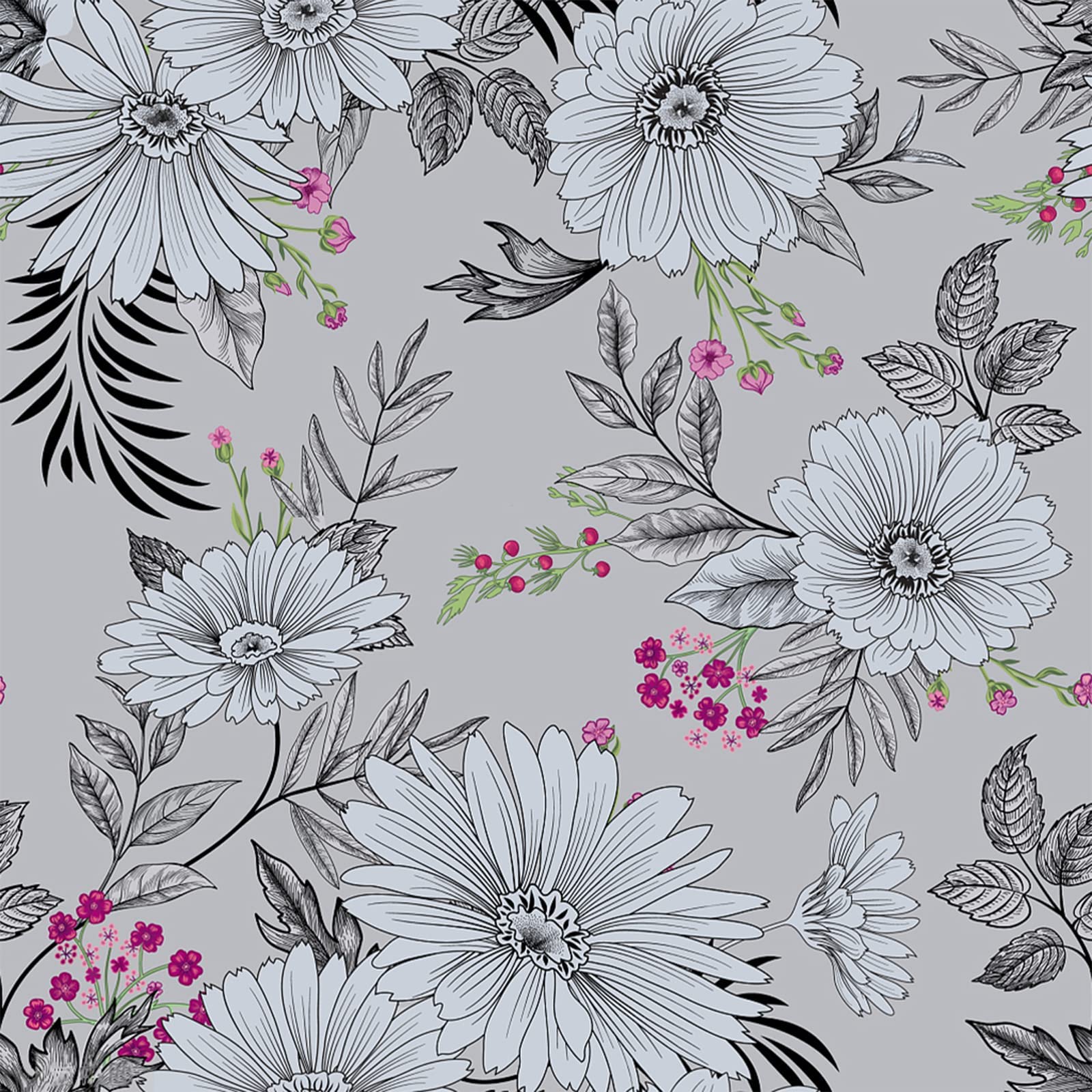 1600x1600 Elegant Modern Garden Floral Wallpaper, Black /Gray /White /Red Floral Peel And Stick Wallpaper Self Adhesive Prepasted Wallpaper Wall Mural Wall Decor (17.71*236)