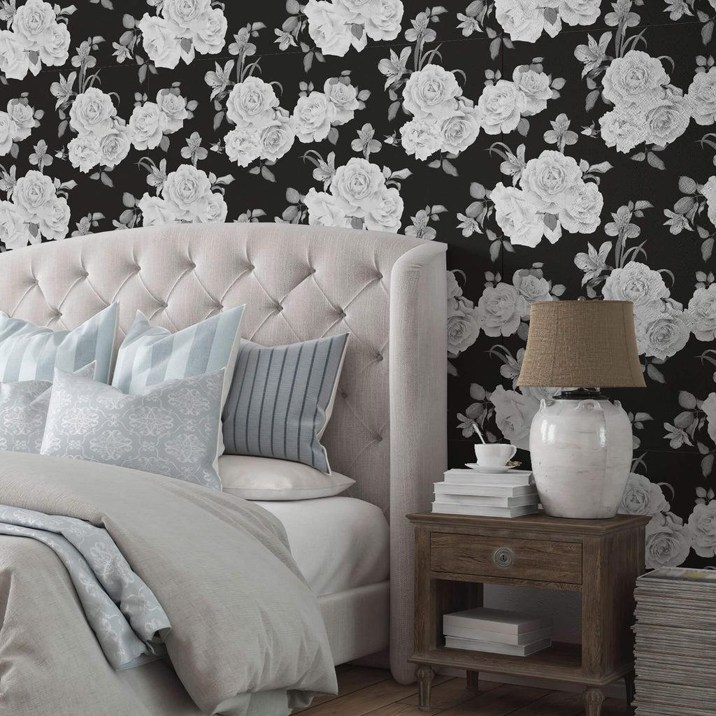 1024x1024 Black and White Floral Peel and Stick Wallpaper