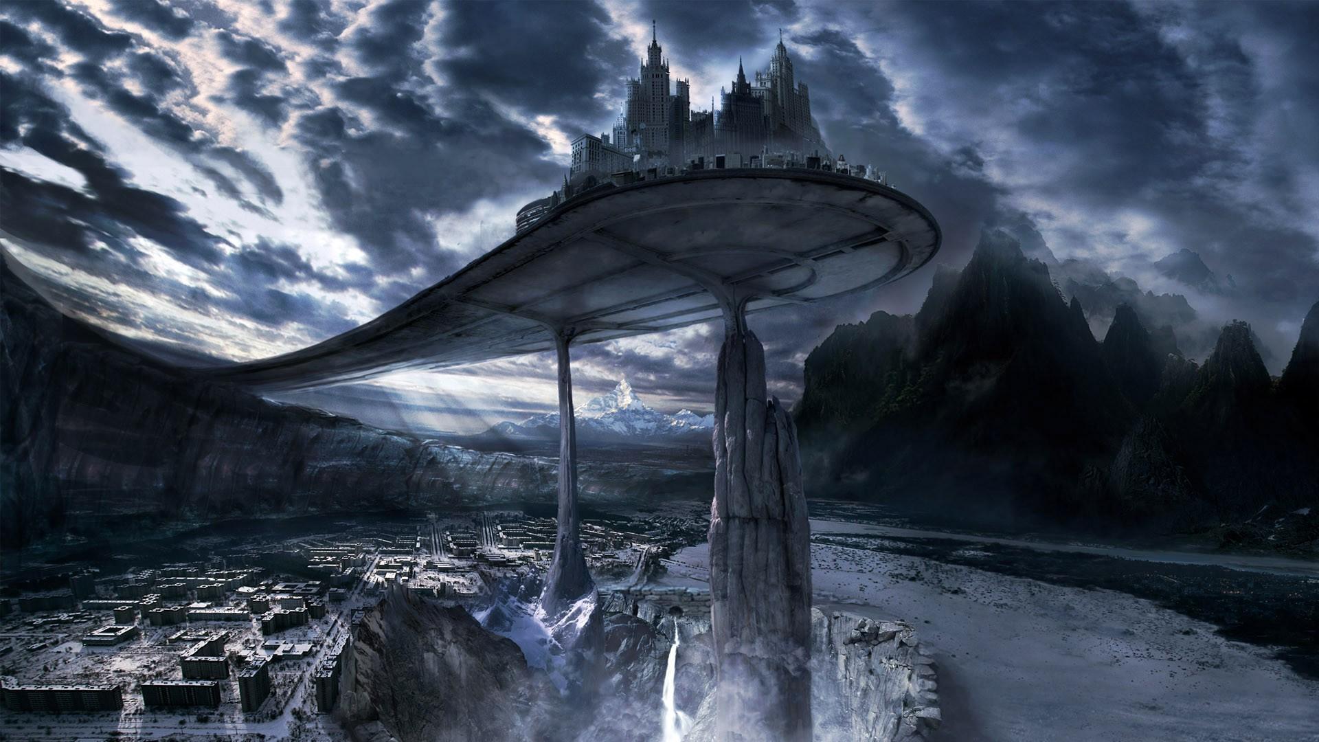 1920x1080 1920x1080 digital art fantasy art futuristic video games mountain cliff rock building city clouds valley sun rays skyscraper waterfall mist pillar wallpaper JPG 396 kB Gallery HD Wallpaper