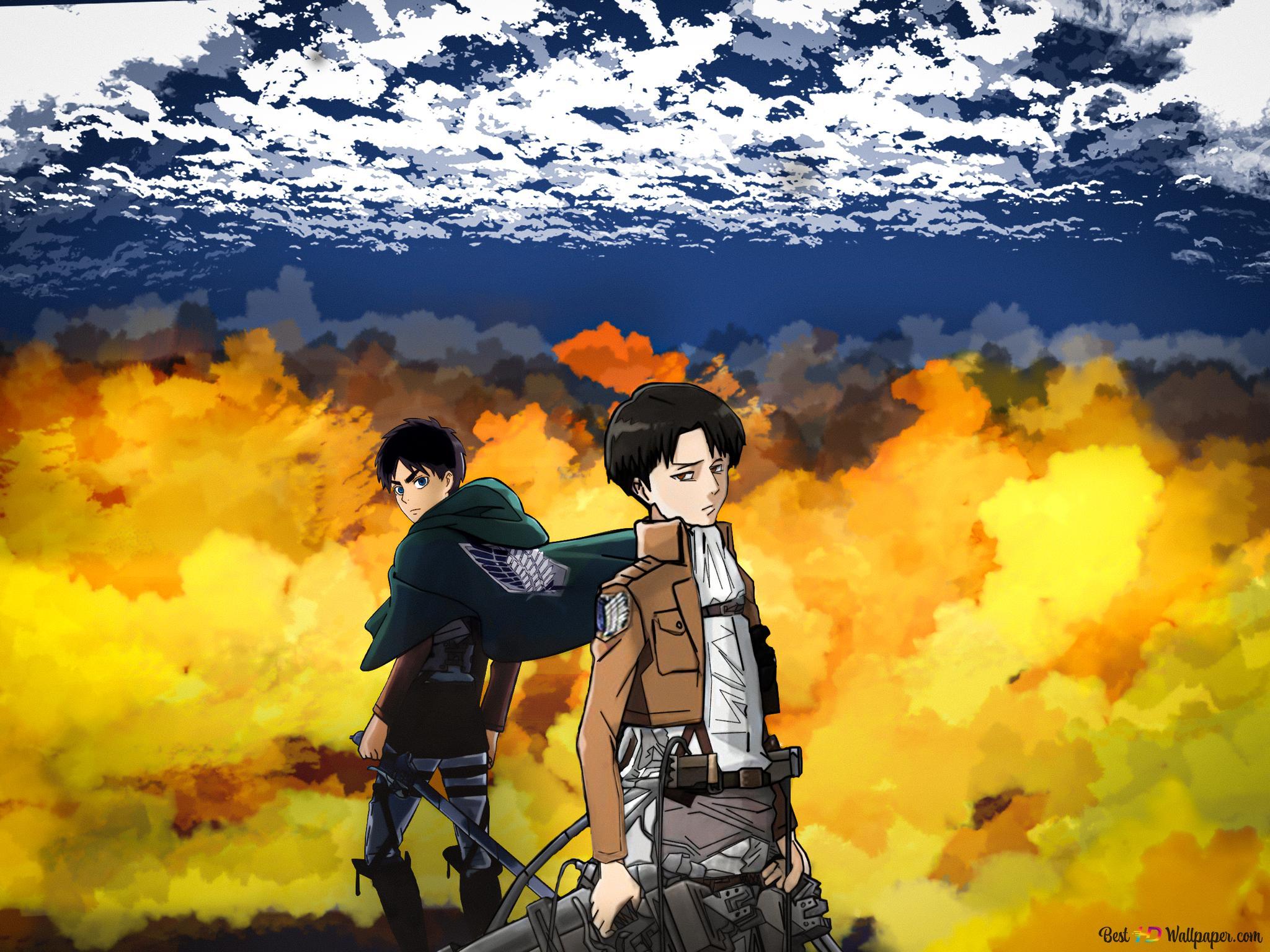 2048x1536 Levi Ackerman & Eren Yeager On Titan 2K wallpaper download