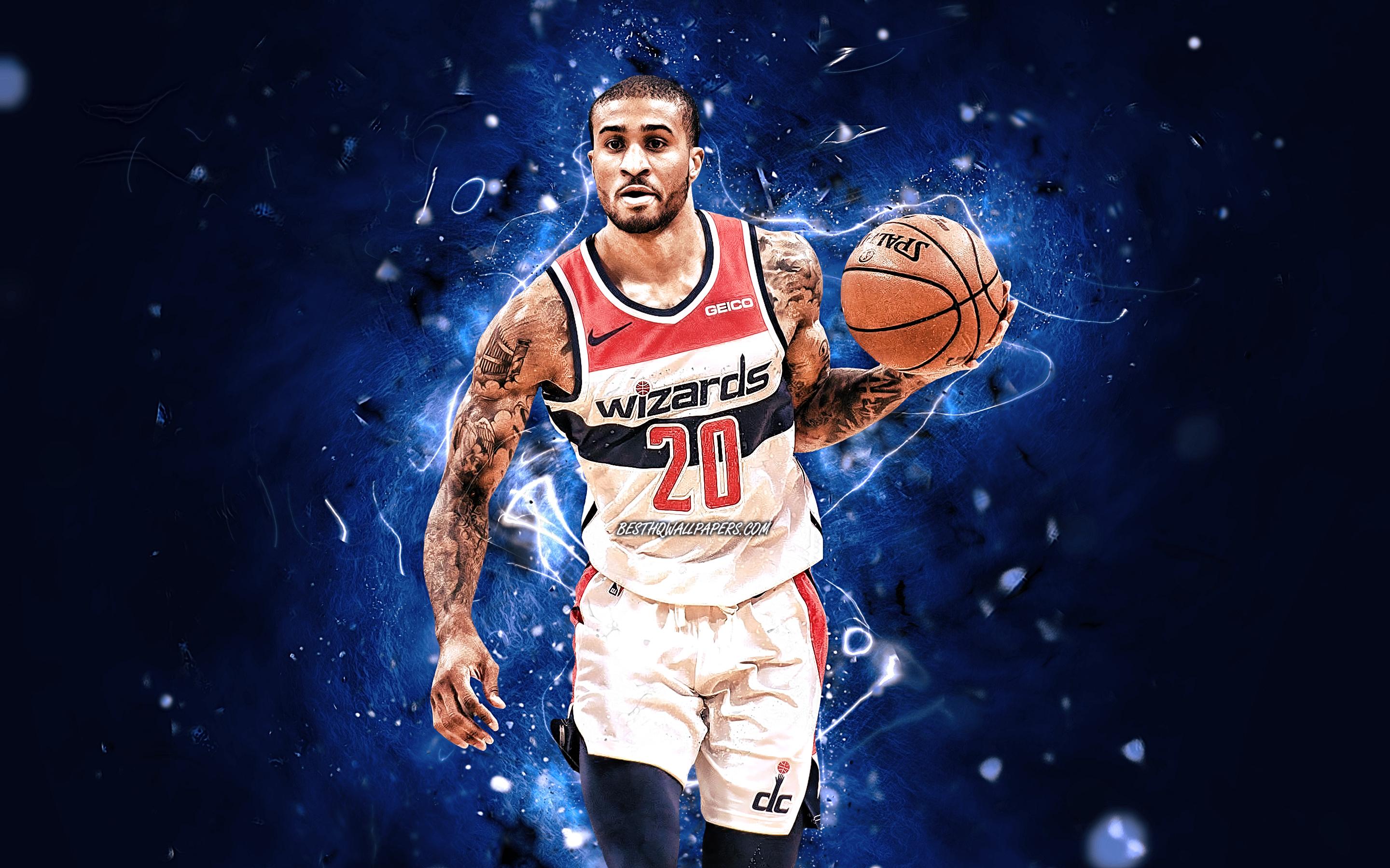2880x1800 Download wallpaper Gary Payton II, 4k, Washington Wizards, NBA, basketball, Gary Dwayne Payton II, USA, Gary Payton Washington Wizards, blue neon lights, creative, Gary Payton 4K for desktop with resolution 2880x1800