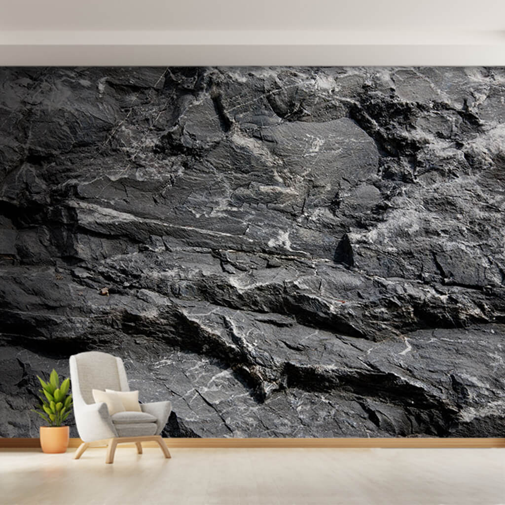 1024x1024 Natural rock cross section stone 3D black white wall mural