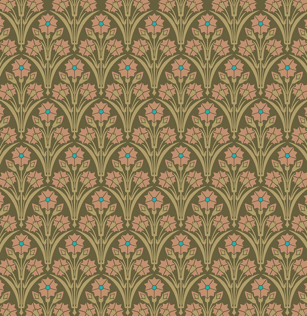 1000x1030 Victorian Style Wallpaper. Green Bachelor Button Floral Wallpaper