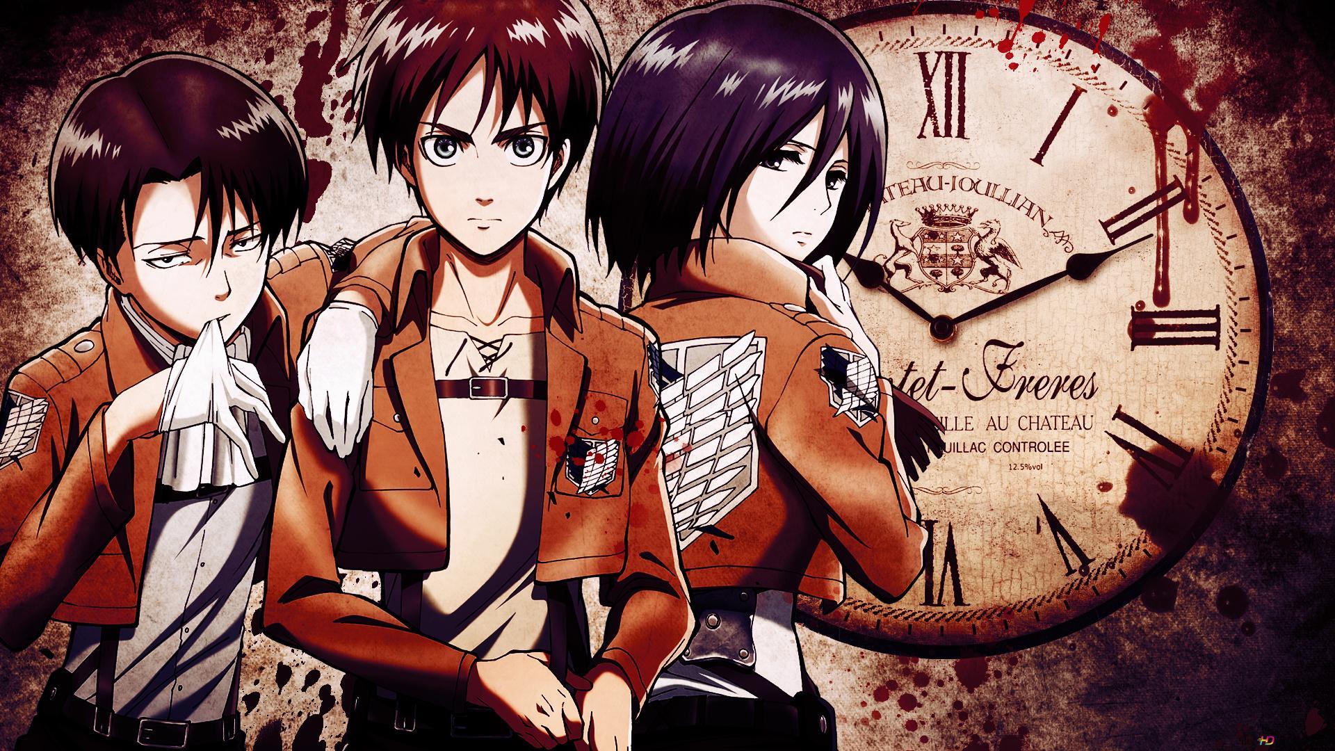 1920x1080 levi, eren, mikasa HD wallpaper download