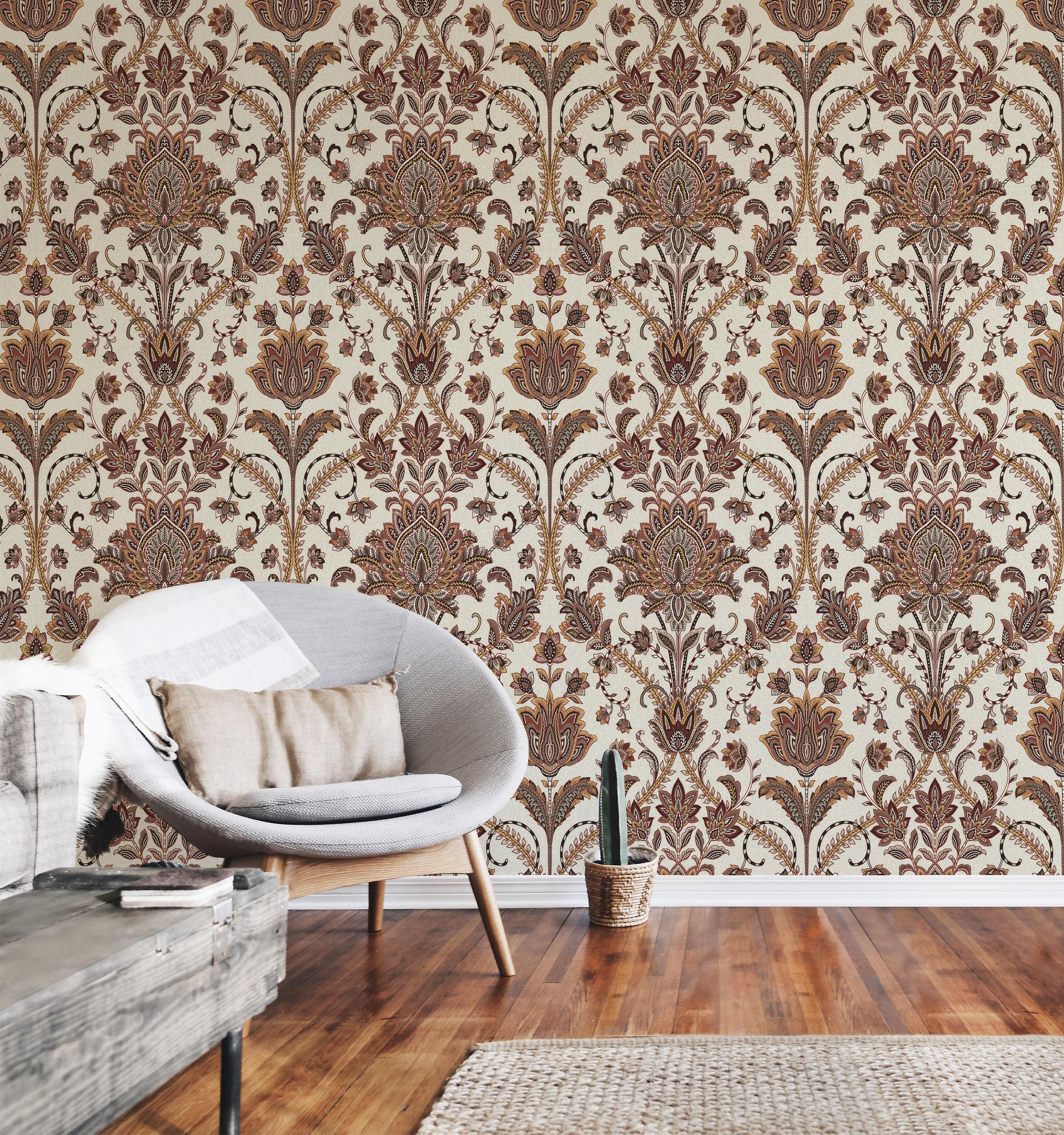 2813x3000 Vintage Damask Wallpaper Brown Victorian Home Decor for