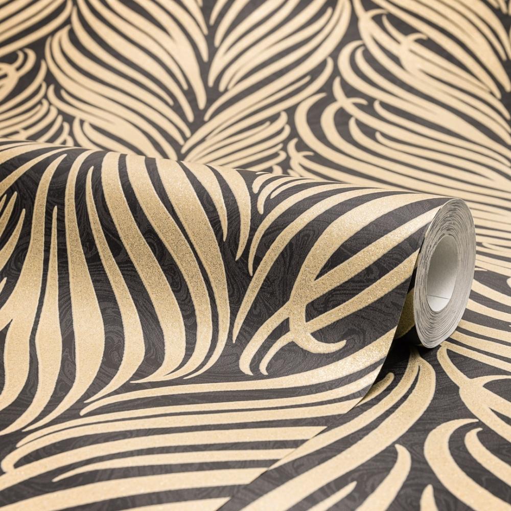 1000x1000 Hudson Leaf Glitter Wallpaper Black Gold from I Love Wallpaper UK