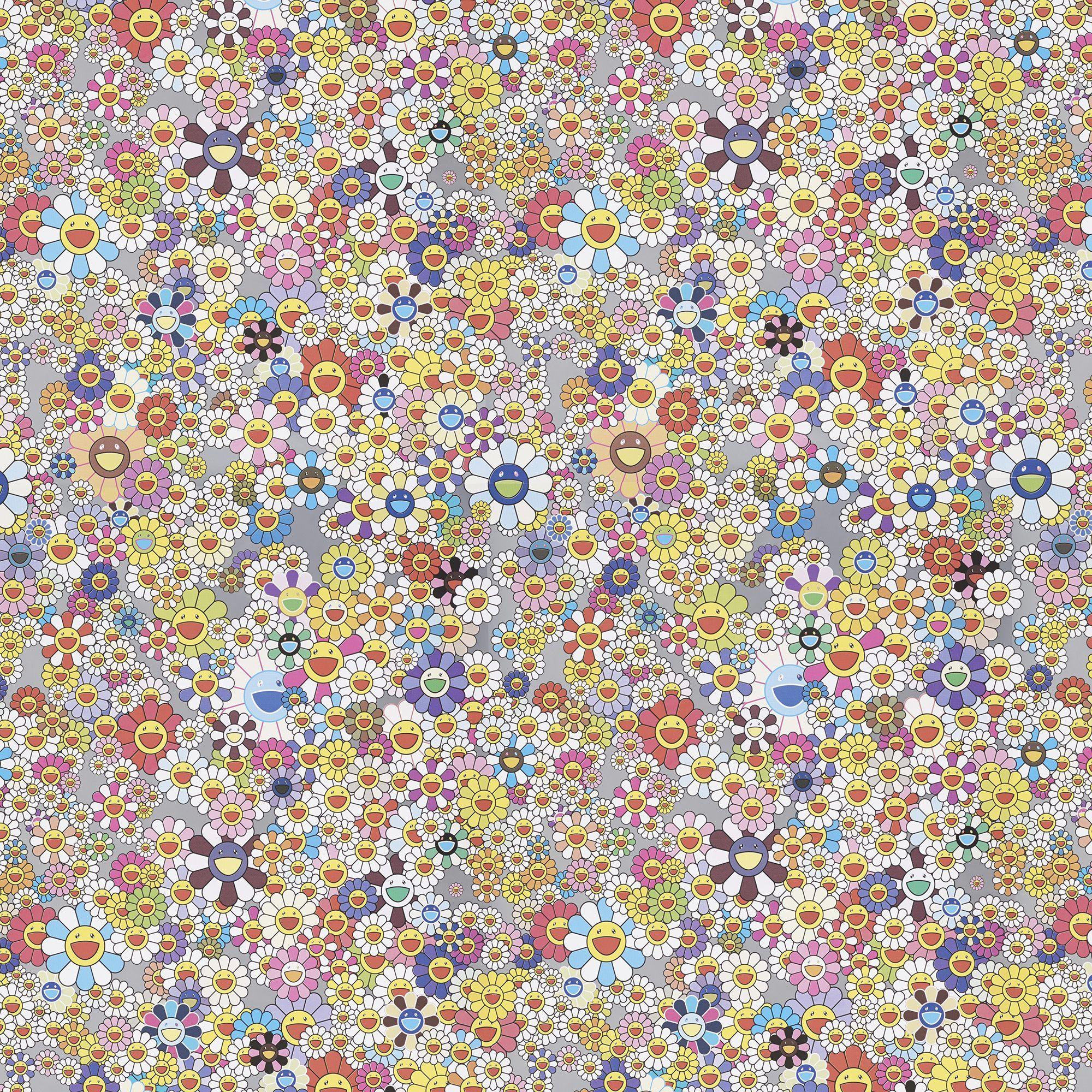 A Dog in a Field of Flowers One of the Less Abstract but Still Vibrant  Works of Takashi Murakami HD wallpaper