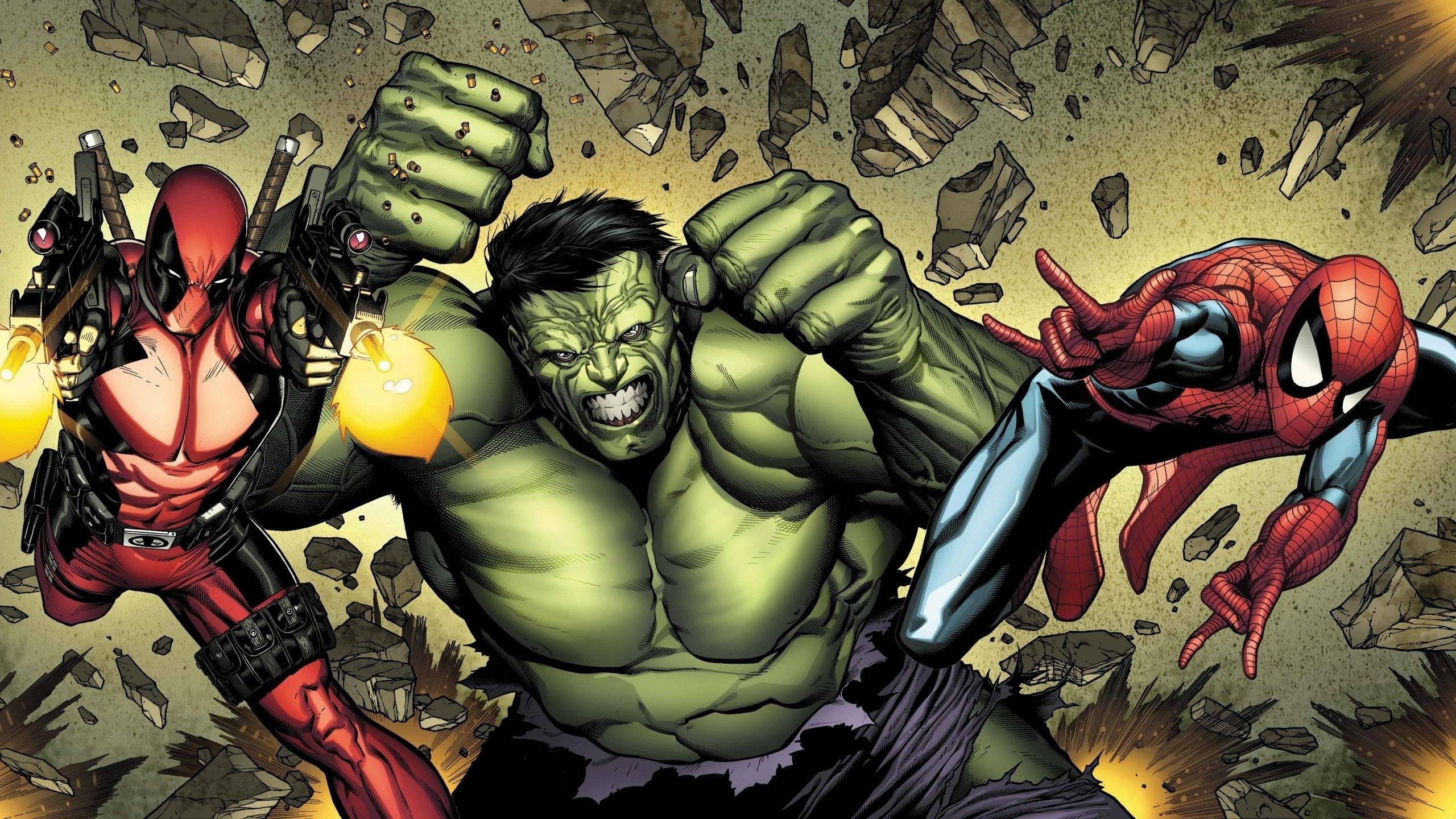 2560x1440 Download 2560x1440 Marvel Hulk Deadpool Spider Man Wallpaper