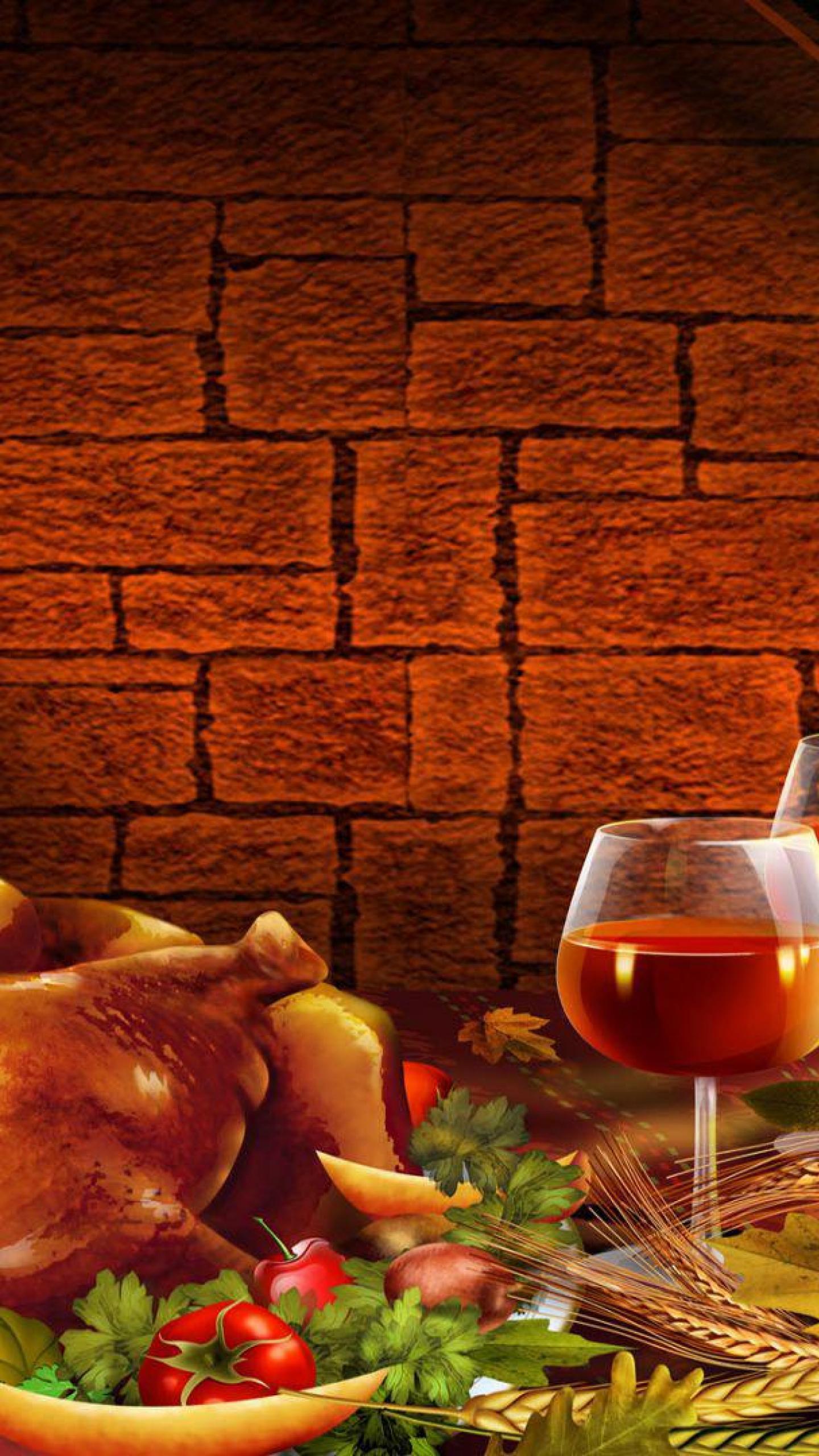 1440x2560 Holidays Corn Thanksgiving dinner Turkey Thanksgiving Candle Wine HD