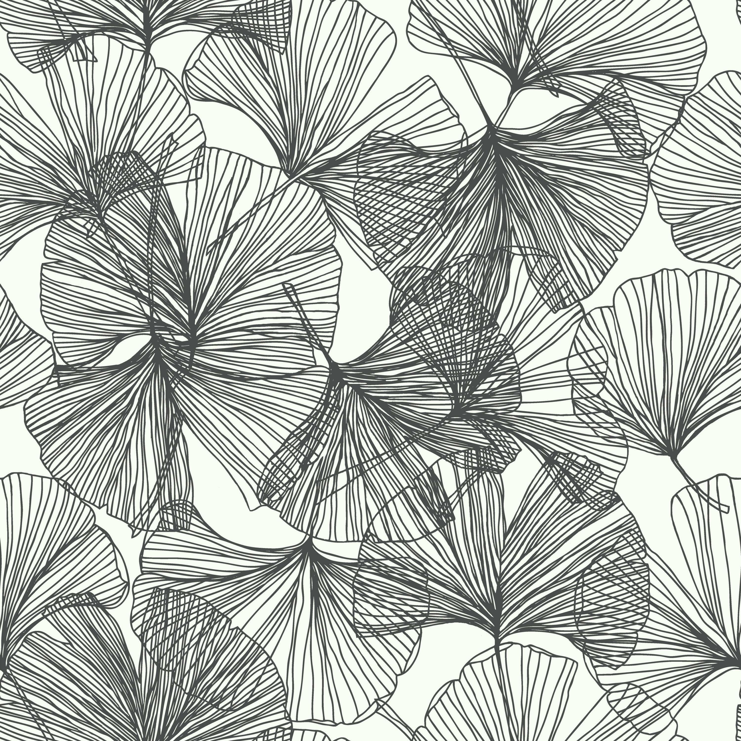 3000x3000 RoomMates Black Ginkgo Leaves Peel and Stick Wallpaper