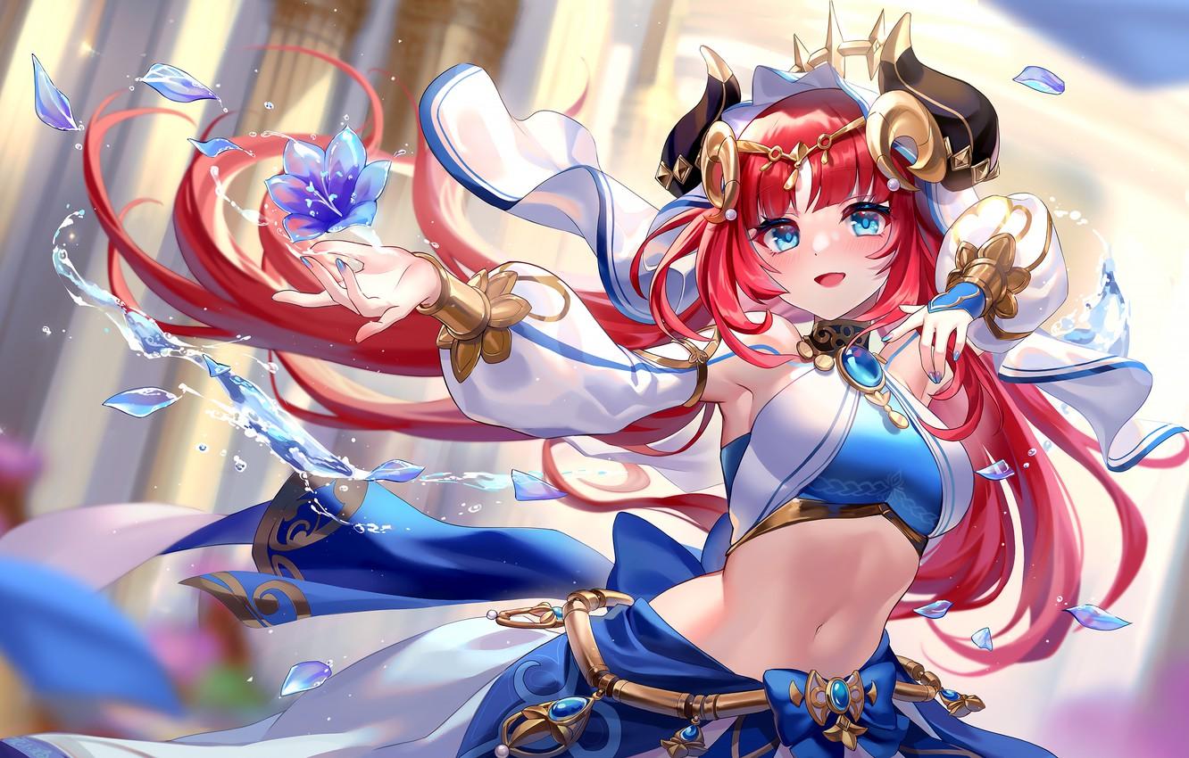 1332x850 Wallpaper flower, water, girl, magic, fantasy, Genshin Impact, Nilou image for desktop, section игры